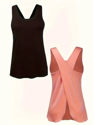 2-Pack Women's Summer Sports Fitness Tank Tops – Quick-Drying with Back Split