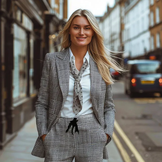 2-Piece Set of Checked Slim Fit Blazer with Matching High-Waisted Trousers