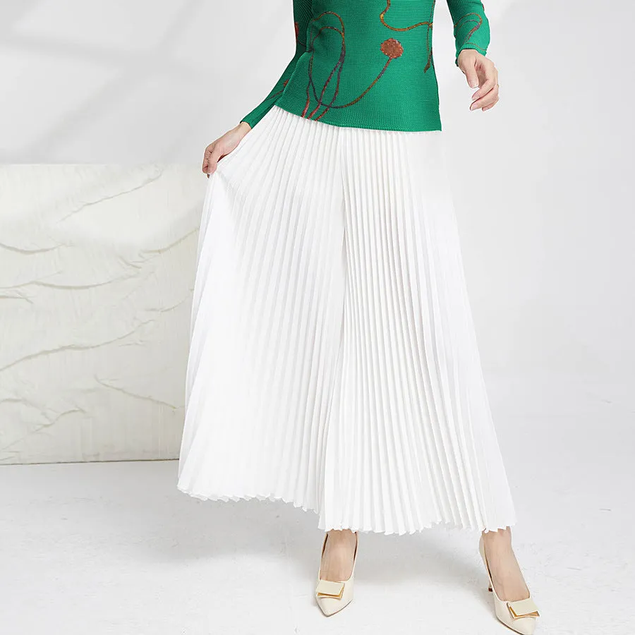 2025 Loose pleated wide-leg pants women's thin white pants women's elastic waist casual versatile culottes senior glutinous rice pants