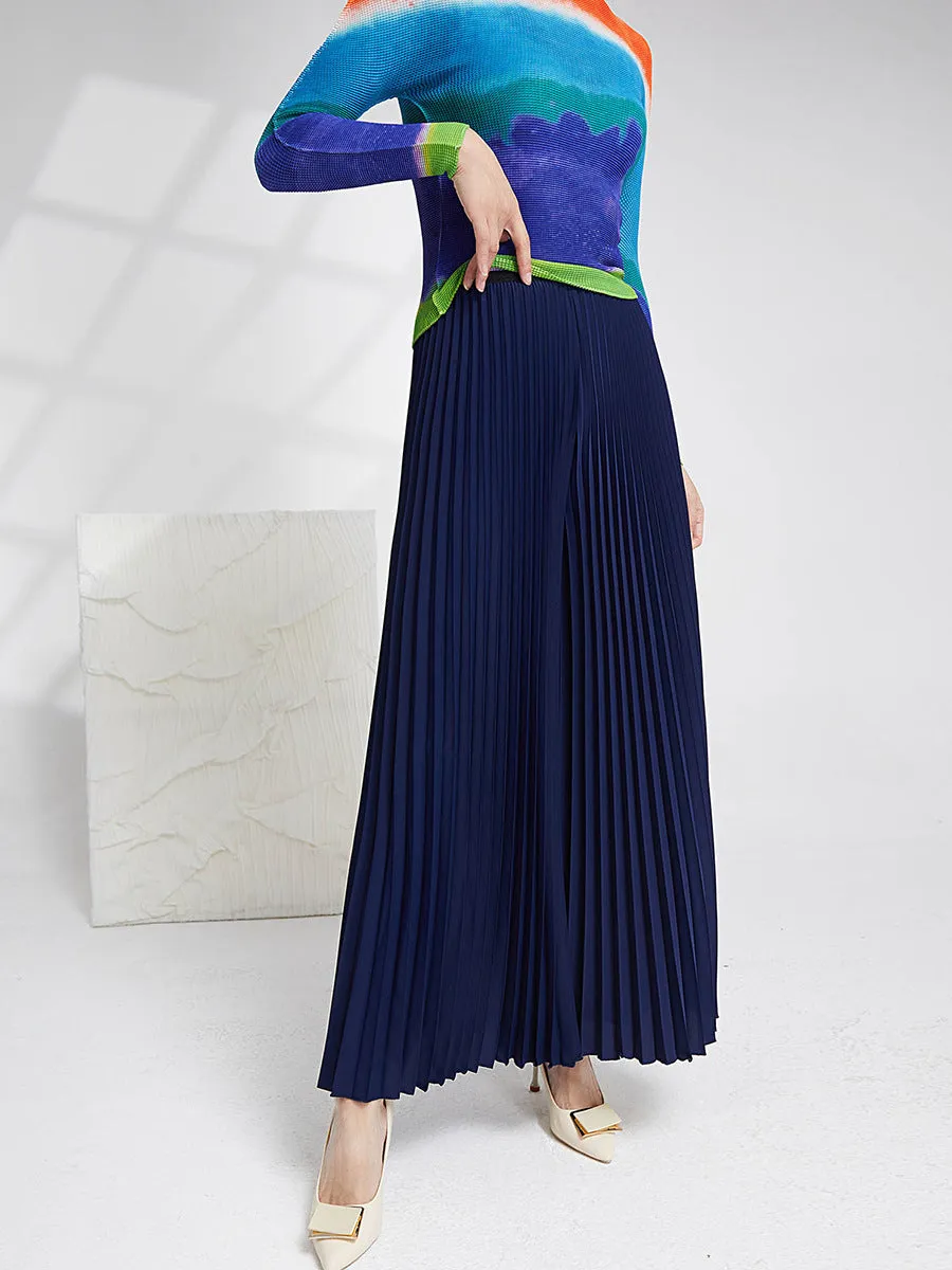 2025 Loose pleated wide-leg pants women's thin white pants women's elastic waist casual versatile culottes senior glutinous rice pants