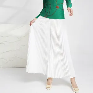 2025 Loose pleated wide-leg pants women's thin white pants women's elastic waist casual versatile culottes senior glutinous rice pants
