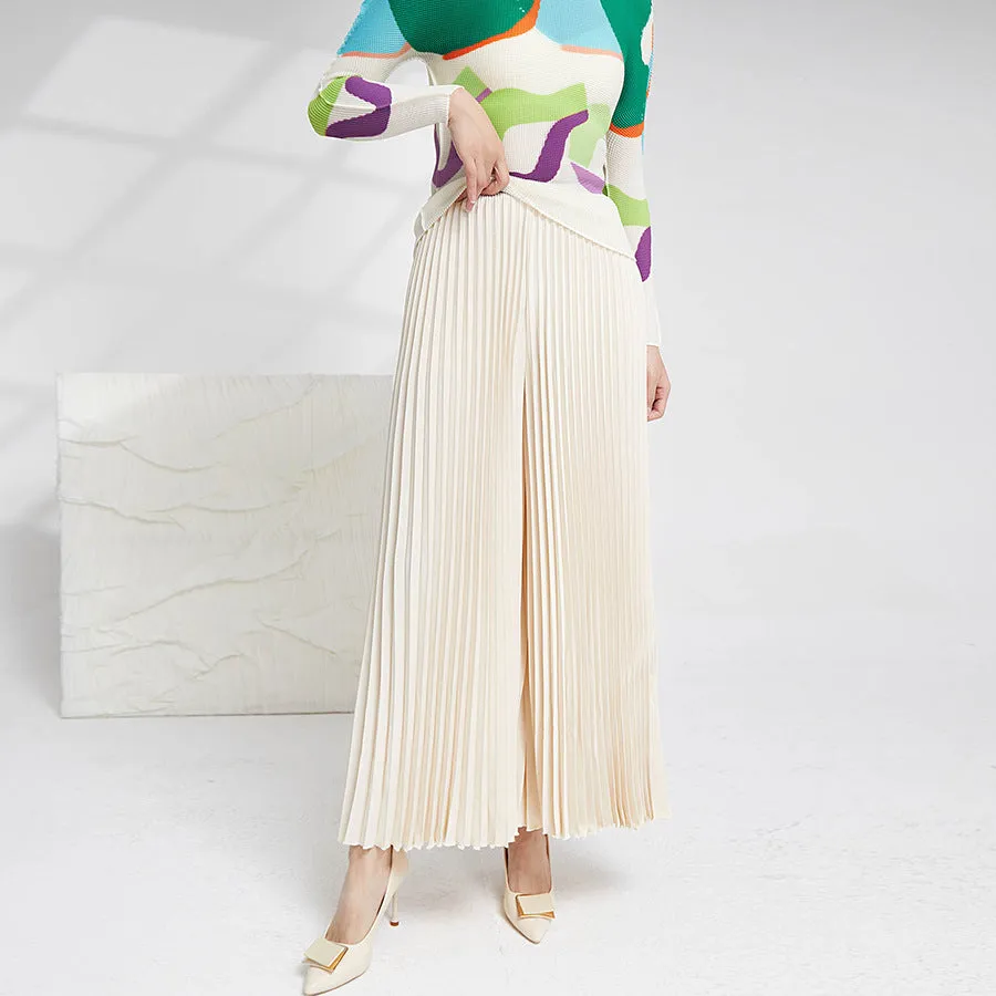 2025 Loose pleated wide-leg pants women's thin white pants women's elastic waist casual versatile culottes senior glutinous rice pants
