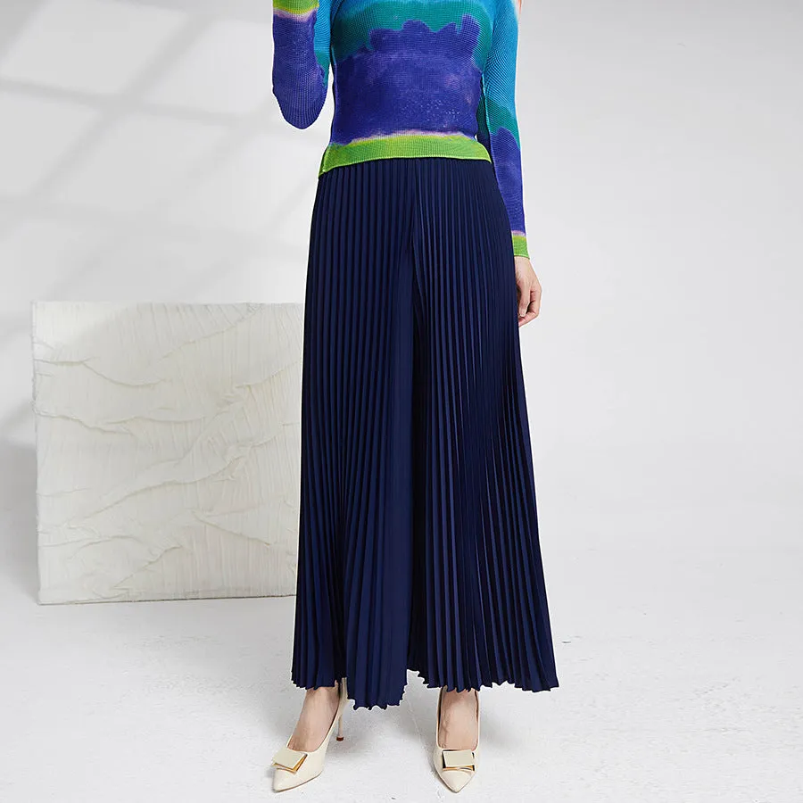 2025 Loose pleated wide-leg pants women's thin white pants women's elastic waist casual versatile culottes senior glutinous rice pants