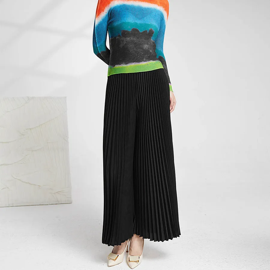 2025 Loose pleated wide-leg pants women's thin white pants women's elastic waist casual versatile culottes senior glutinous rice pants