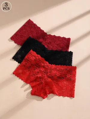 3 Piezas de Pantys de Encaje Sexy para Mujer en
