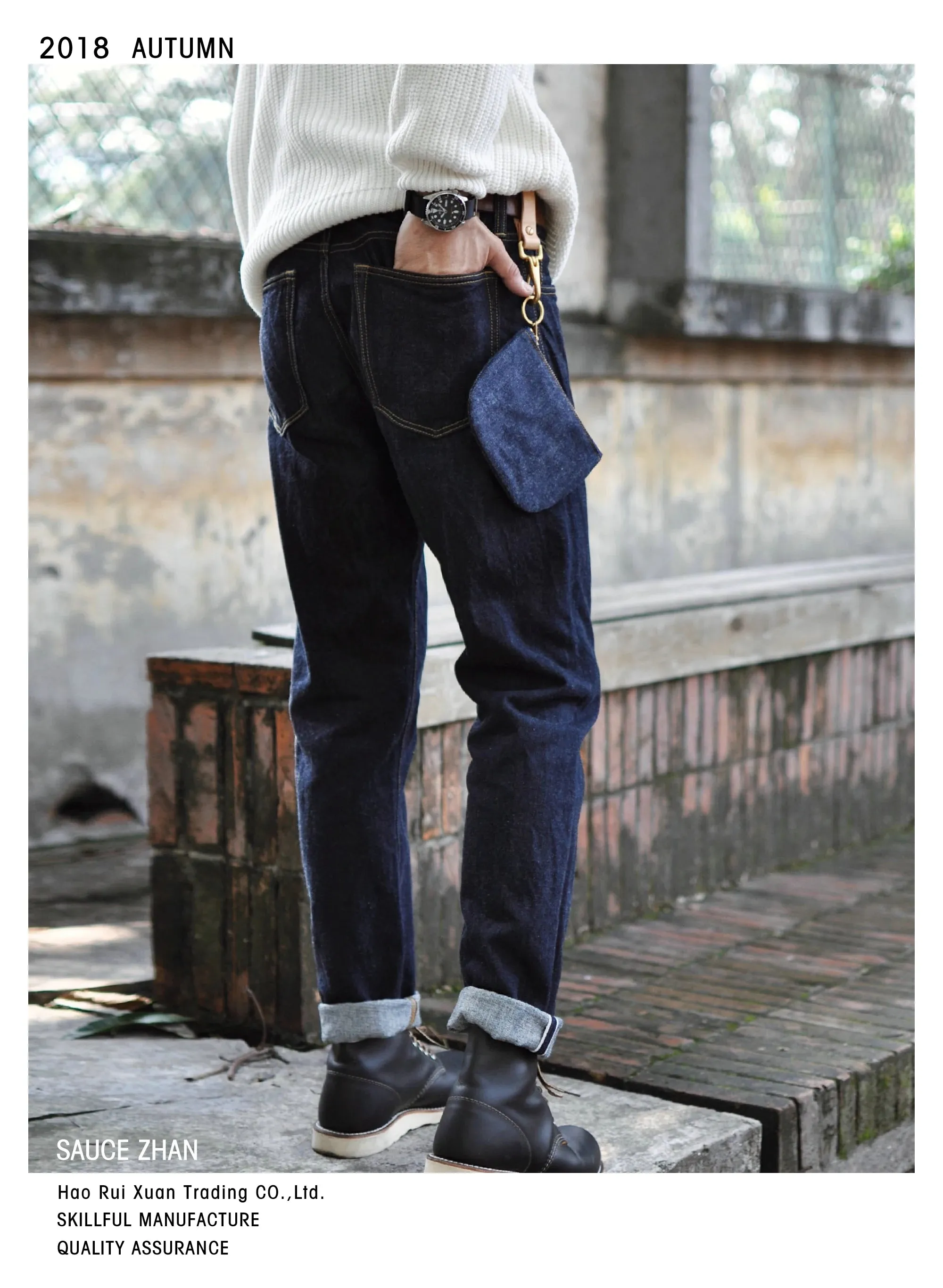 315XX Taper Fit Selvedge Denim Jeans for Men - Unwashed Dark Blue 14.5 Oz Motorcycle Jeans