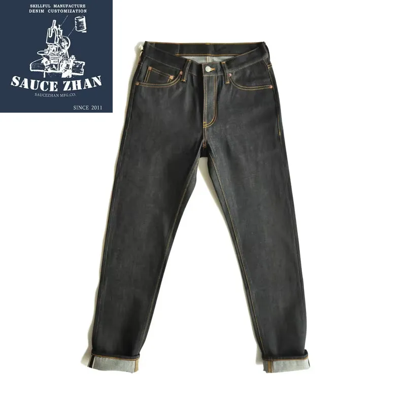 315XX Taper Fit Selvedge Denim Jeans for Men - Unwashed Dark Blue 14.5 Oz Motorcycle Jeans