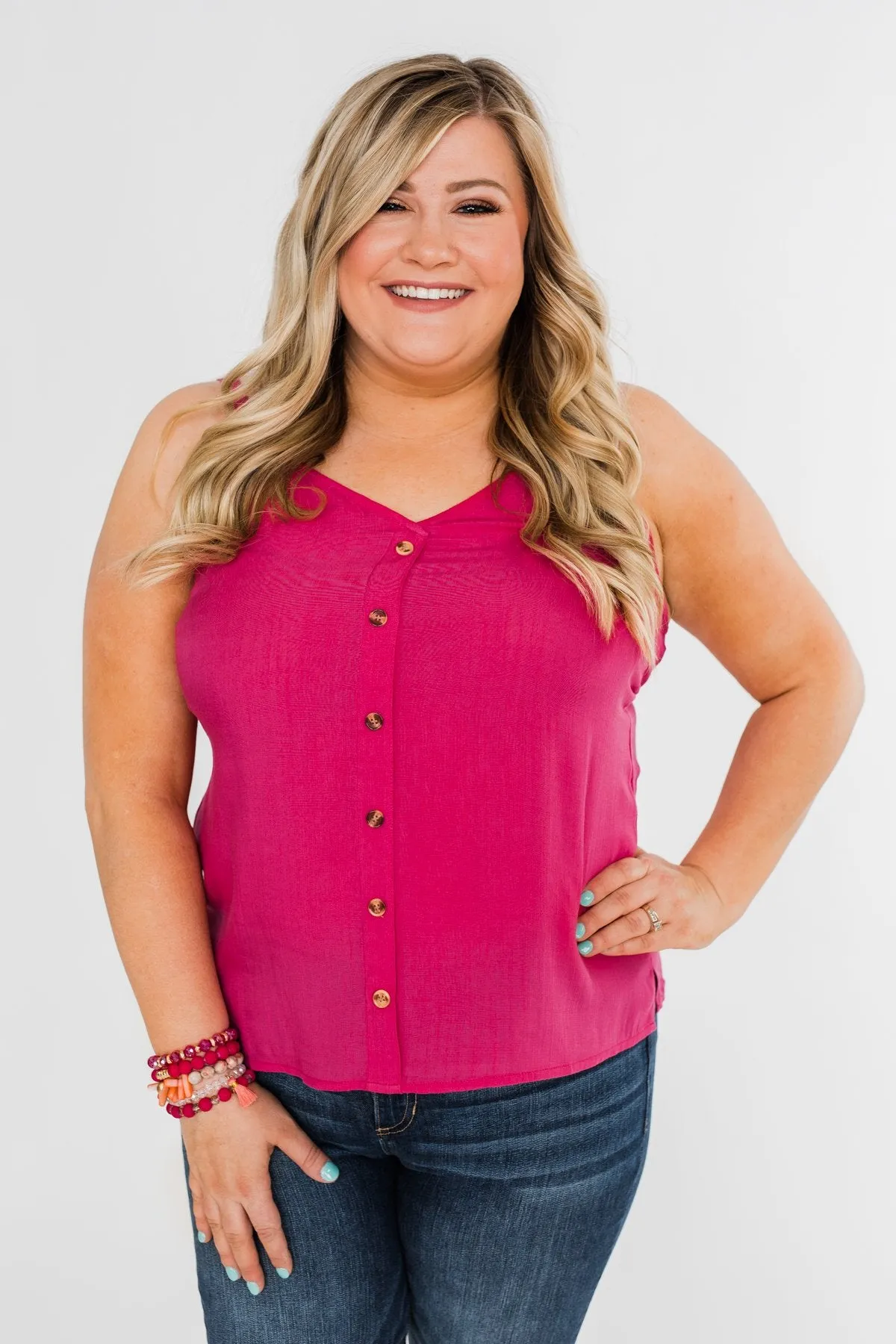 Always Choose You Button Tank Top- Dark Fuchsia
