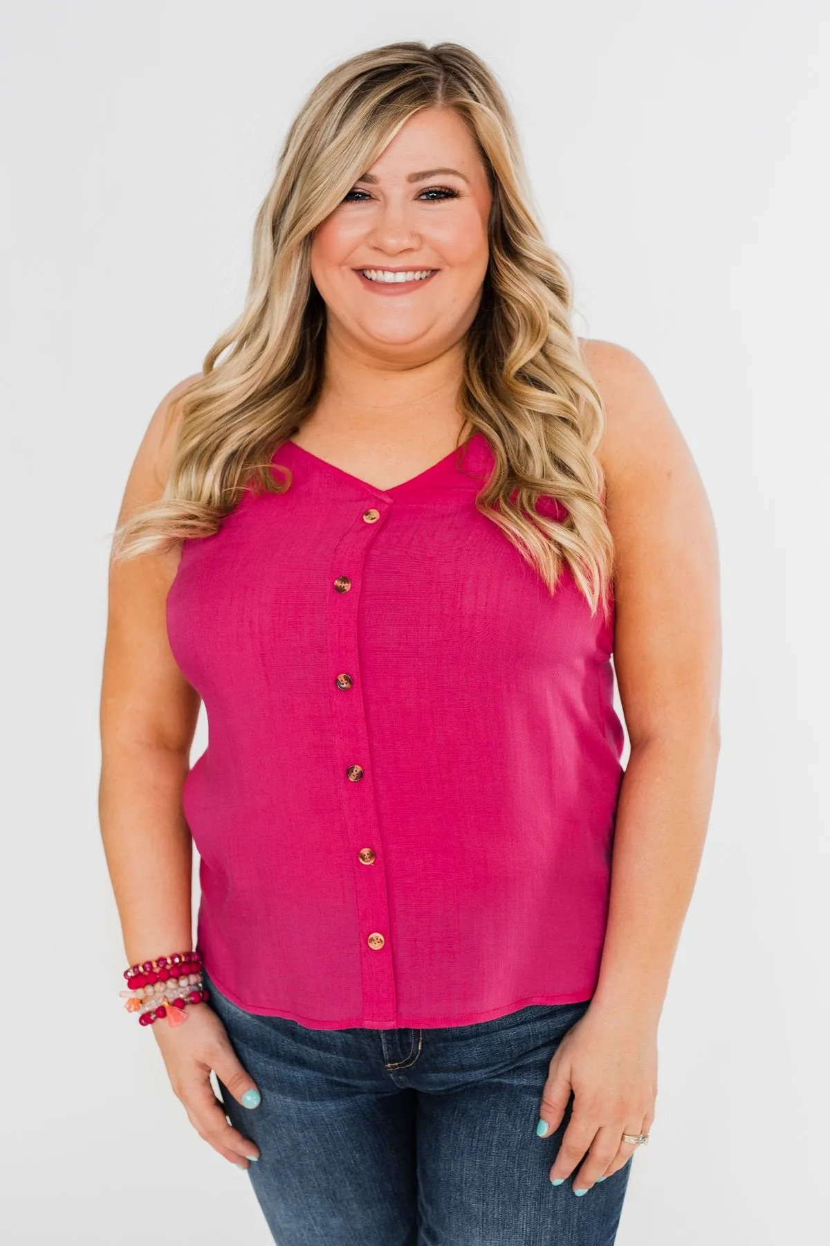 Always Choose You Button Tank Top- Dark Fuchsia
