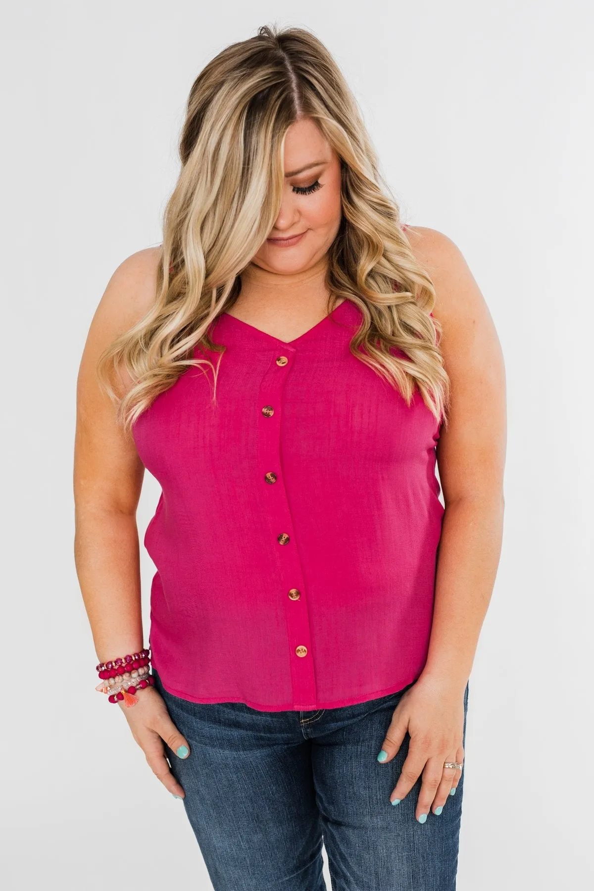 Always Choose You Button Tank Top- Dark Fuchsia