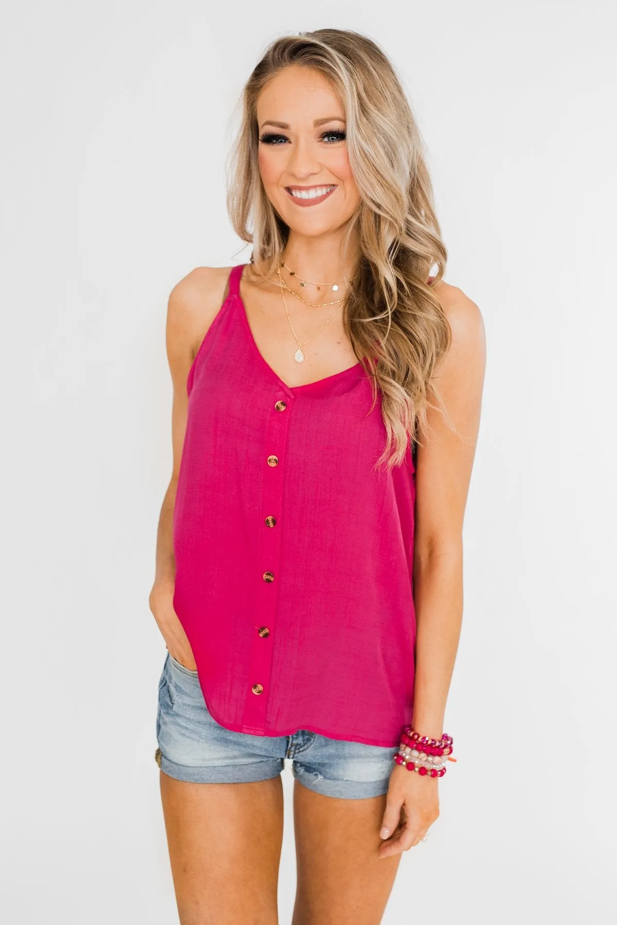 Always Choose You Button Tank Top- Dark Fuchsia