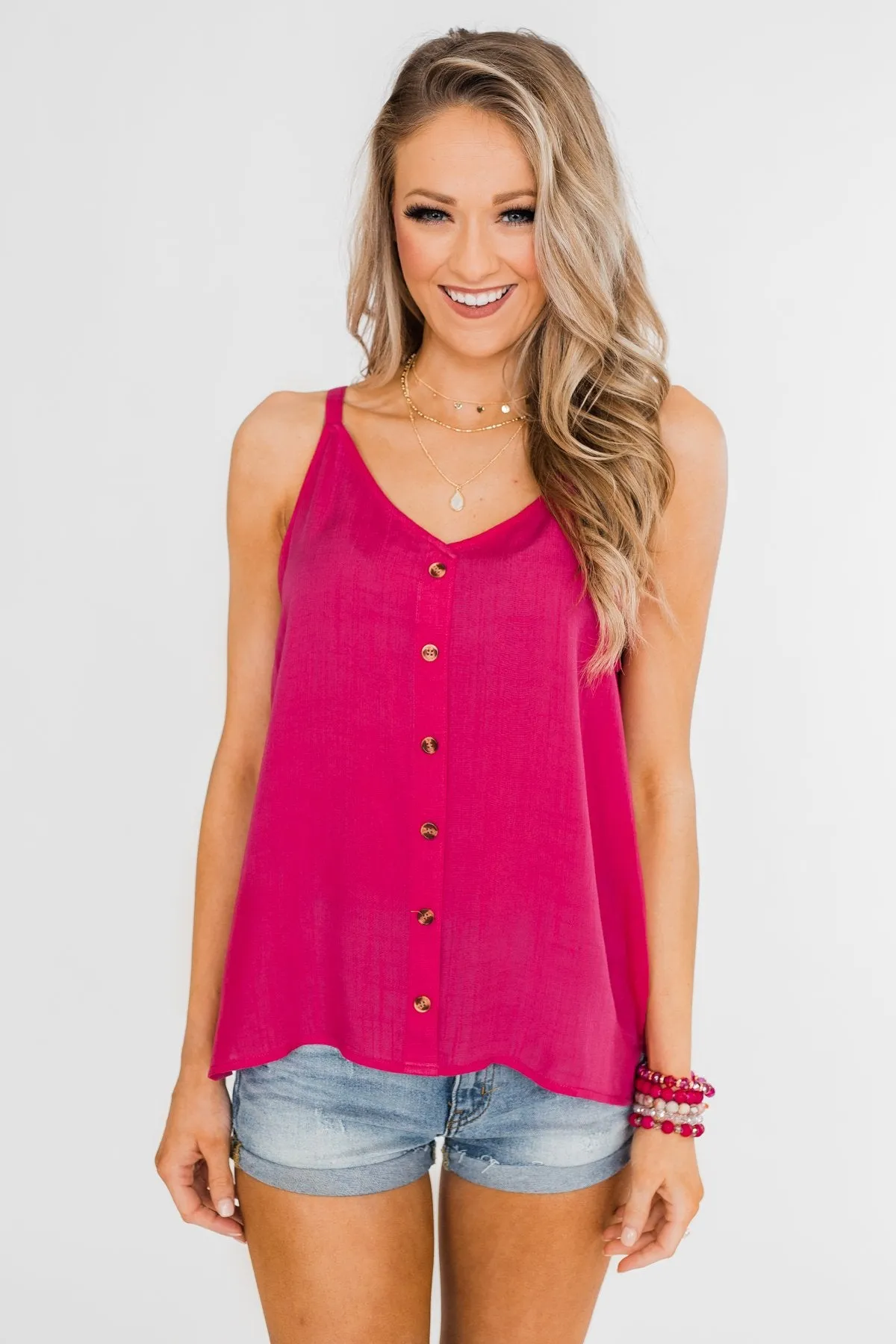 Always Choose You Button Tank Top- Dark Fuchsia