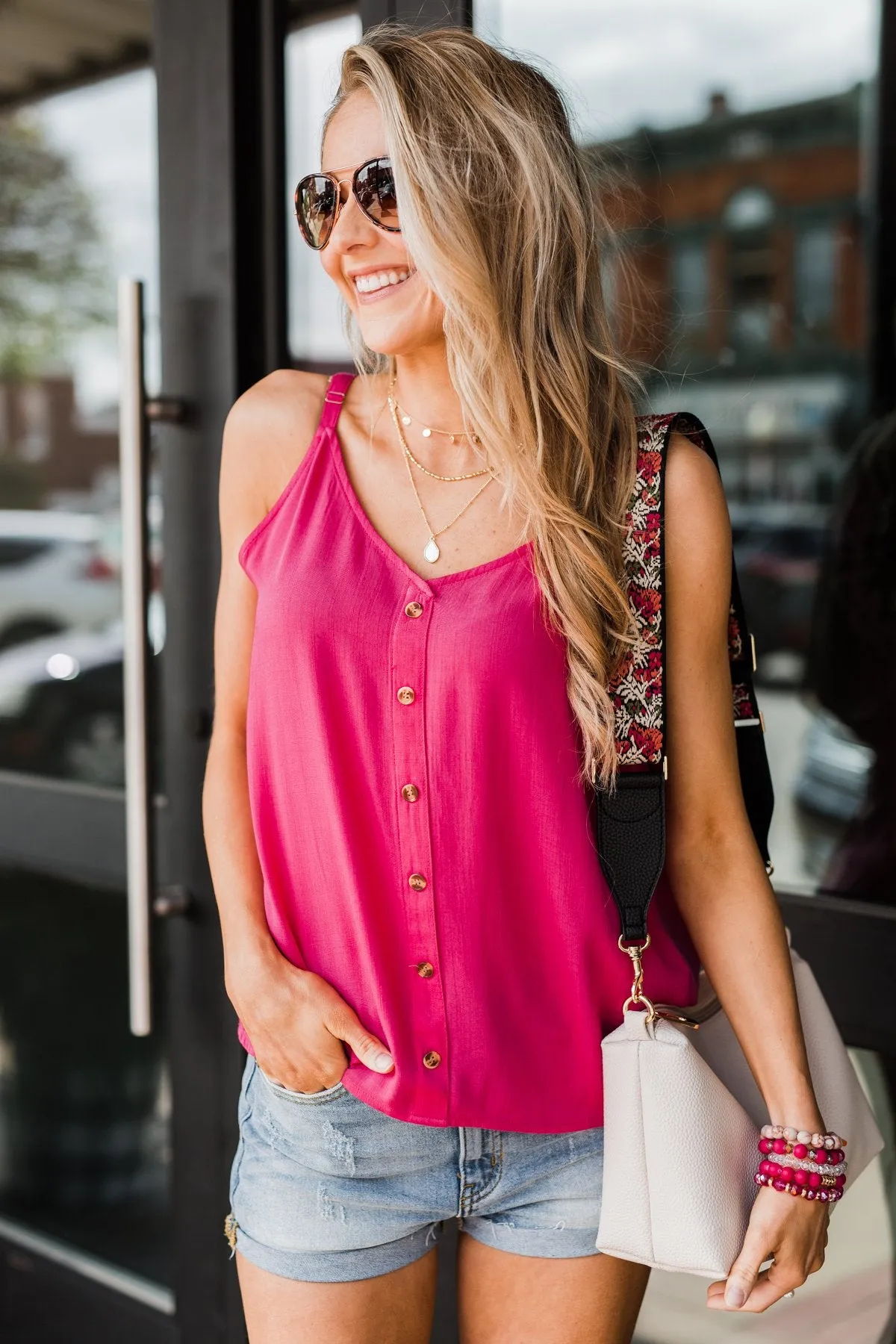 Always Choose You Button Tank Top- Dark Fuchsia