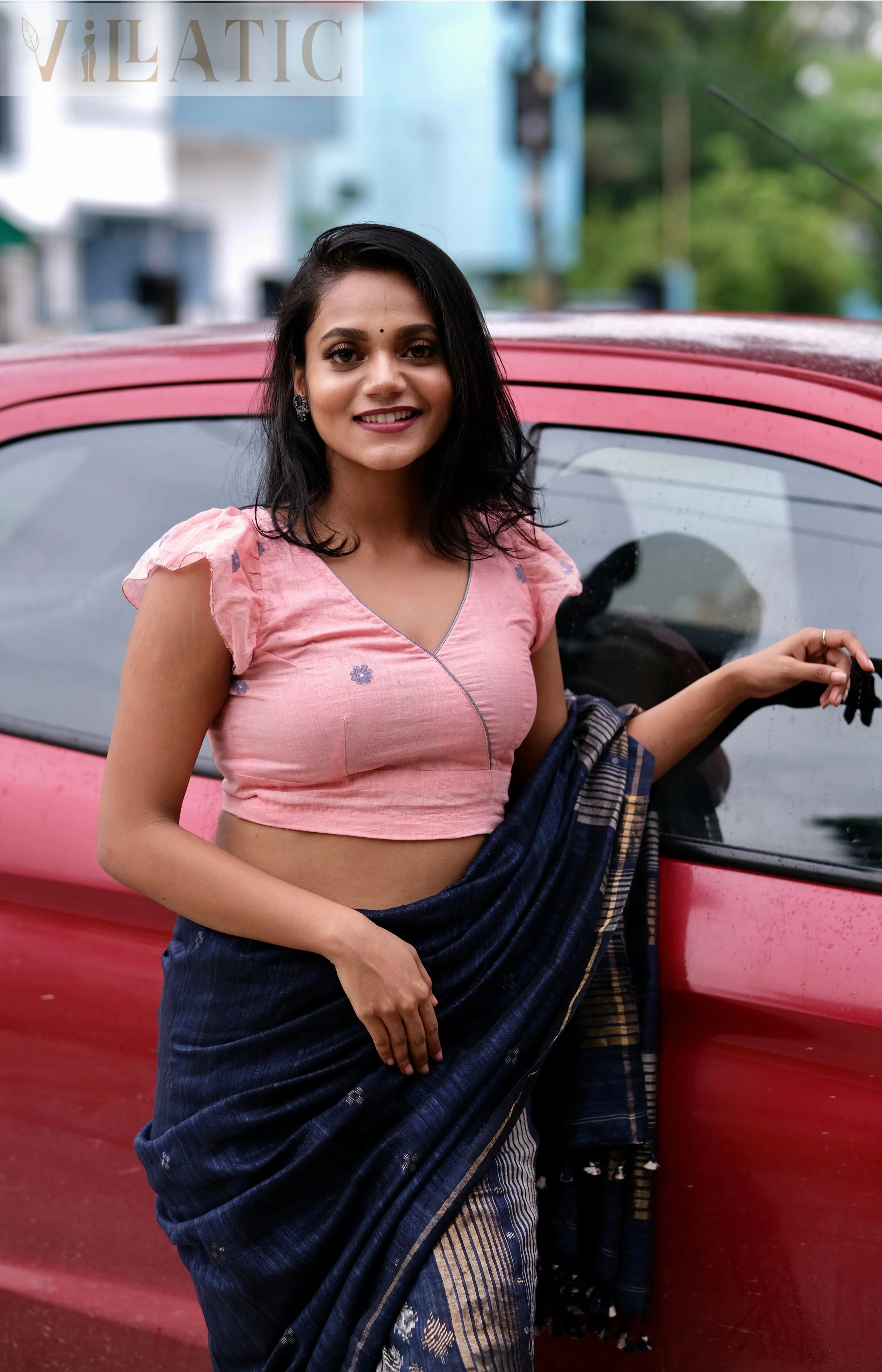 Baby pink jamdani blouse