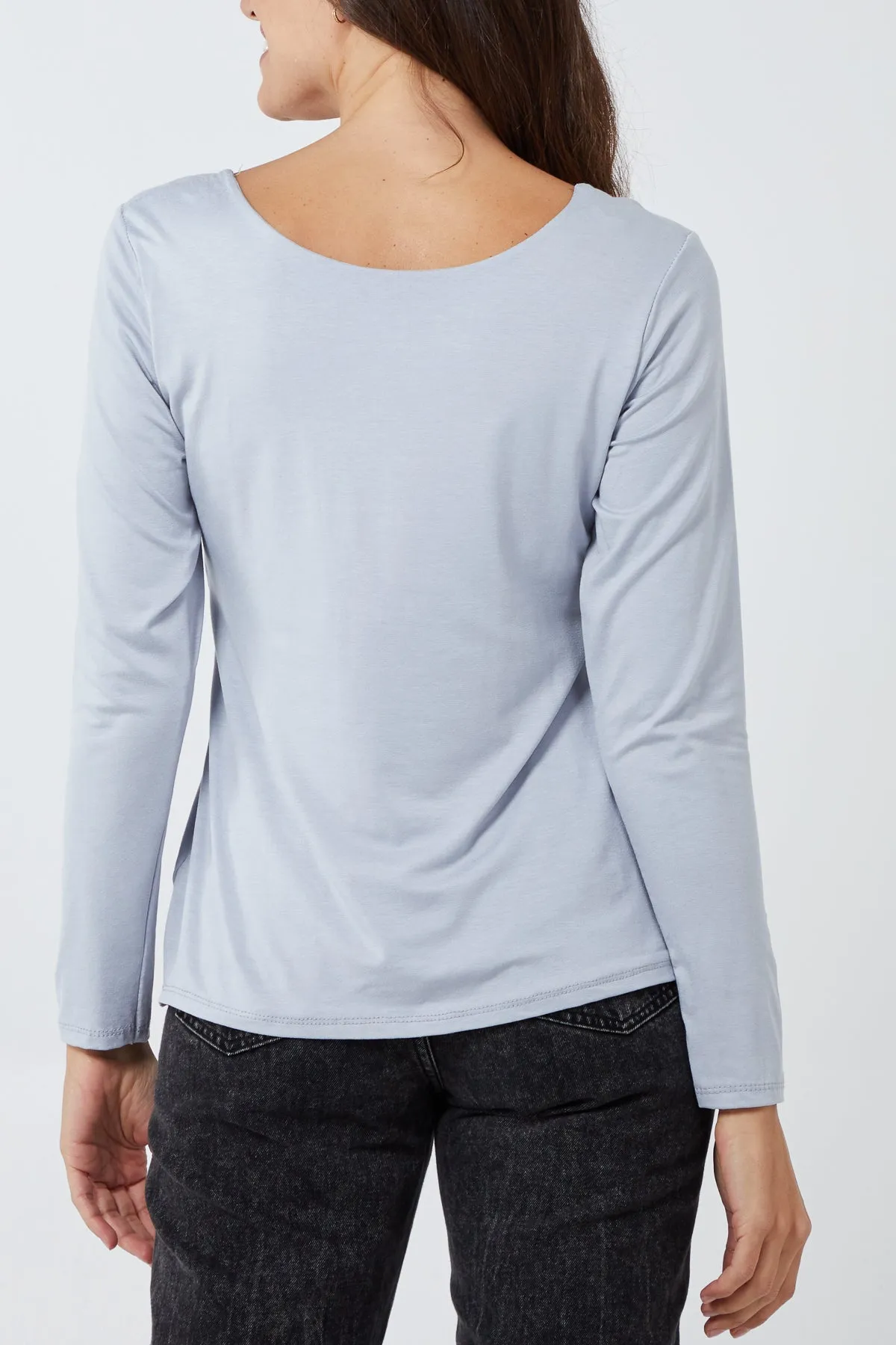 Basic Double Layer Scoop Neck Long Sleeve Top