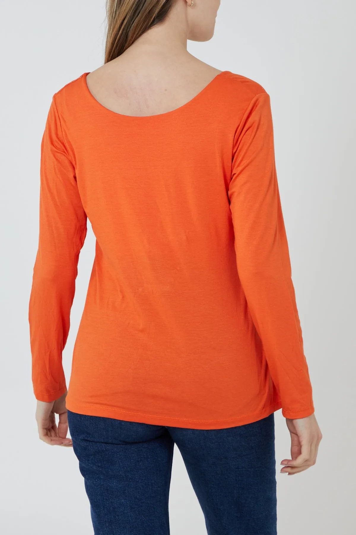 Basic Double Layer Scoop Neck Long Sleeve Top