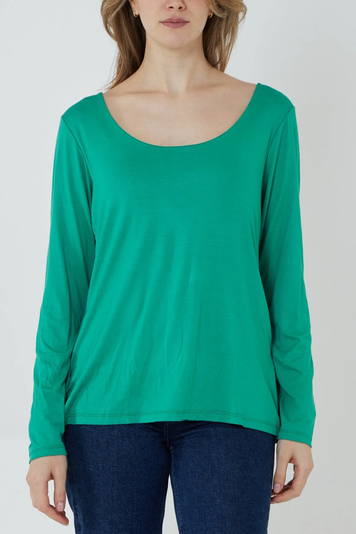 Basic Double Layer Scoop Neck Long Sleeve Top