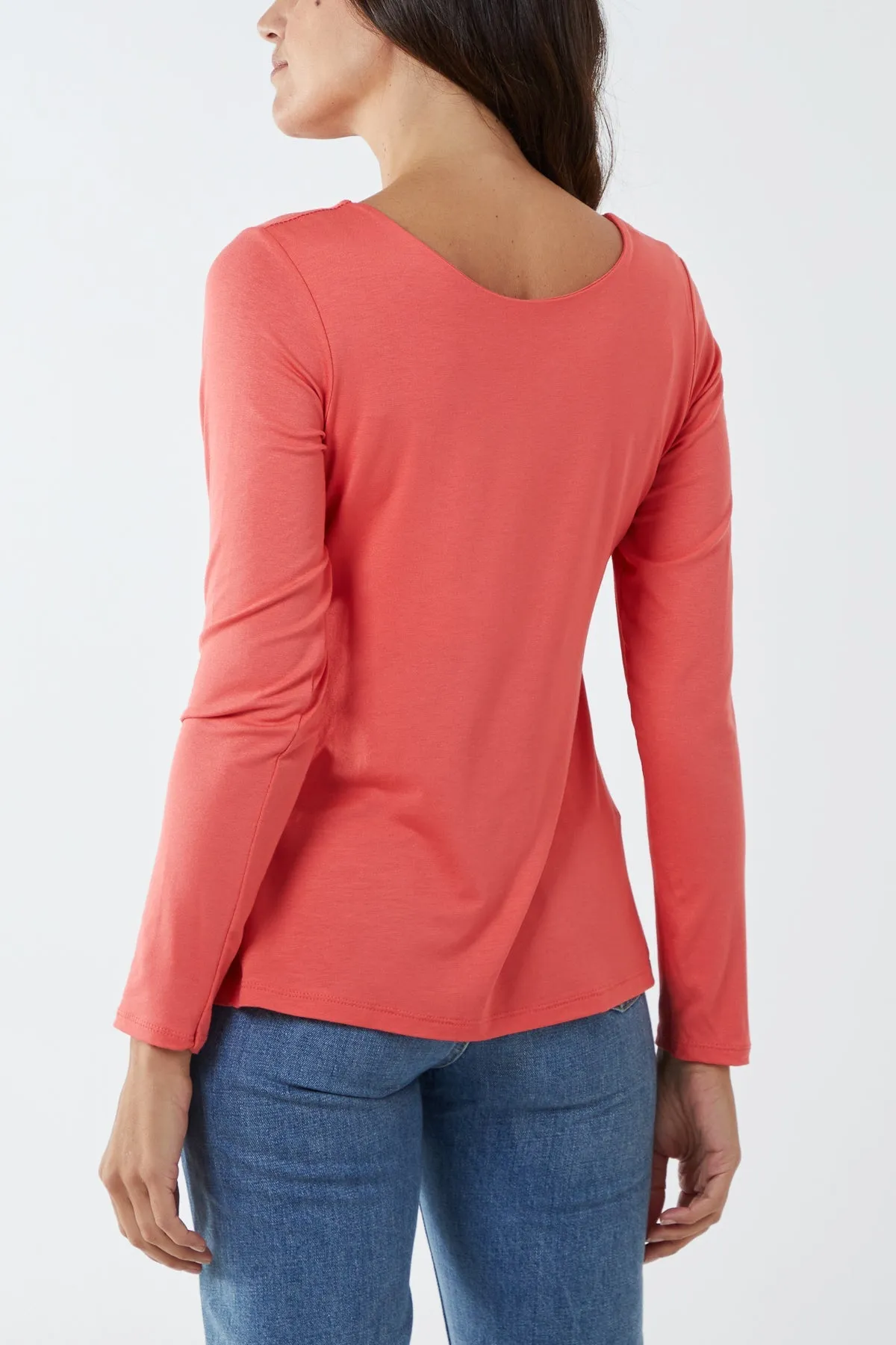 Basic Double Layer Scoop Neck Long Sleeve Top