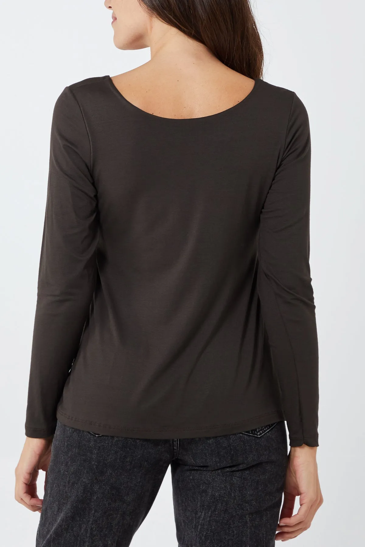 Basic Double Layer Scoop Neck Long Sleeve Top