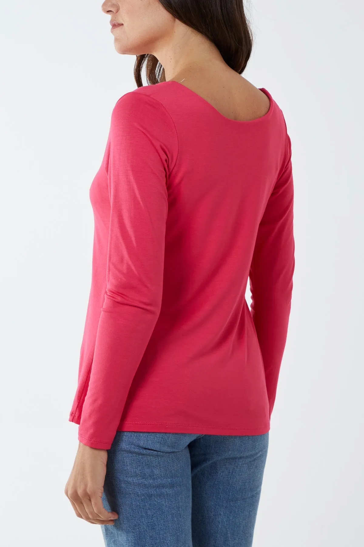 Basic Double Layer Scoop Neck Long Sleeve Top