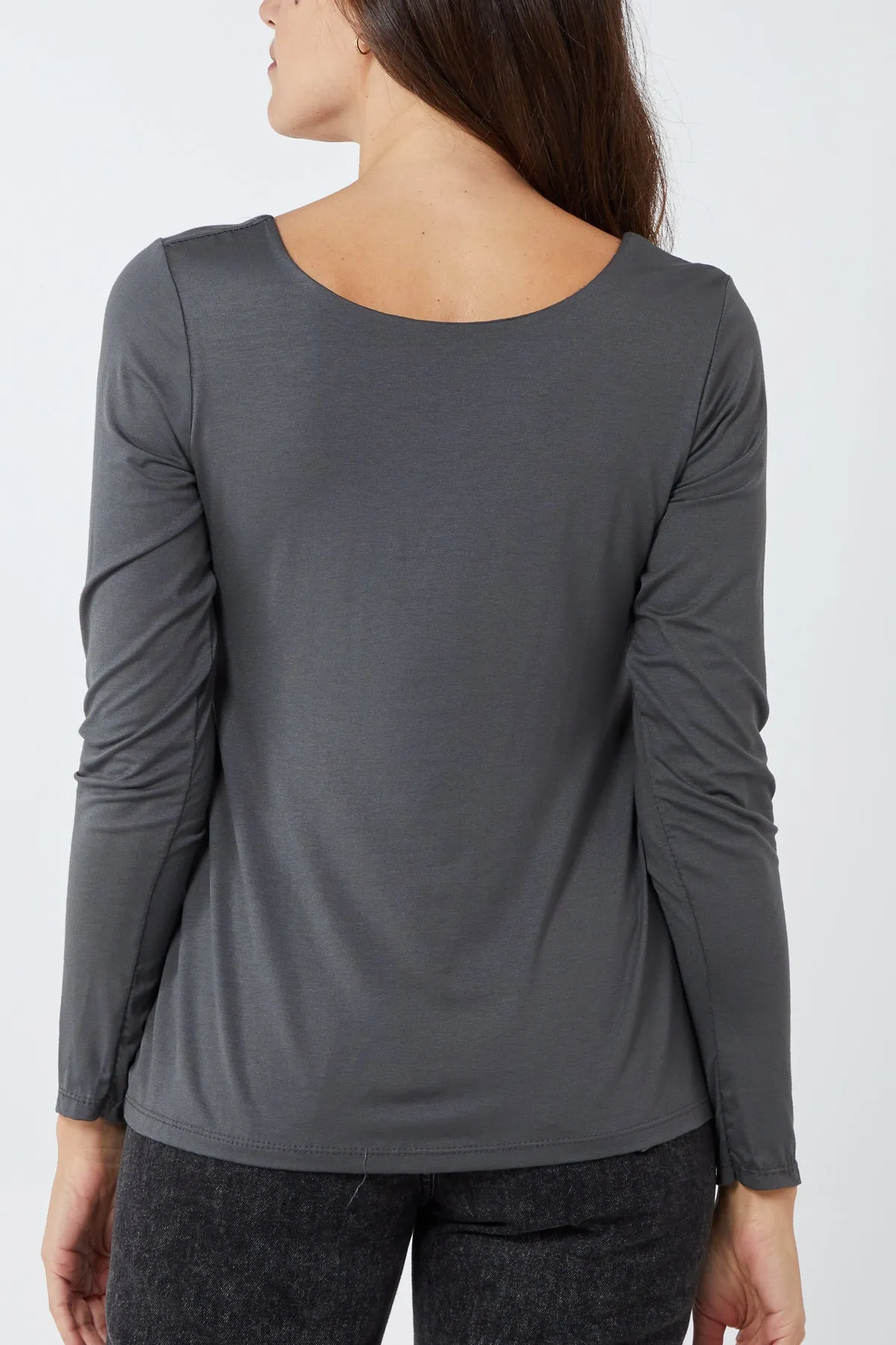 Basic Double Layer Scoop Neck Long Sleeve Top
