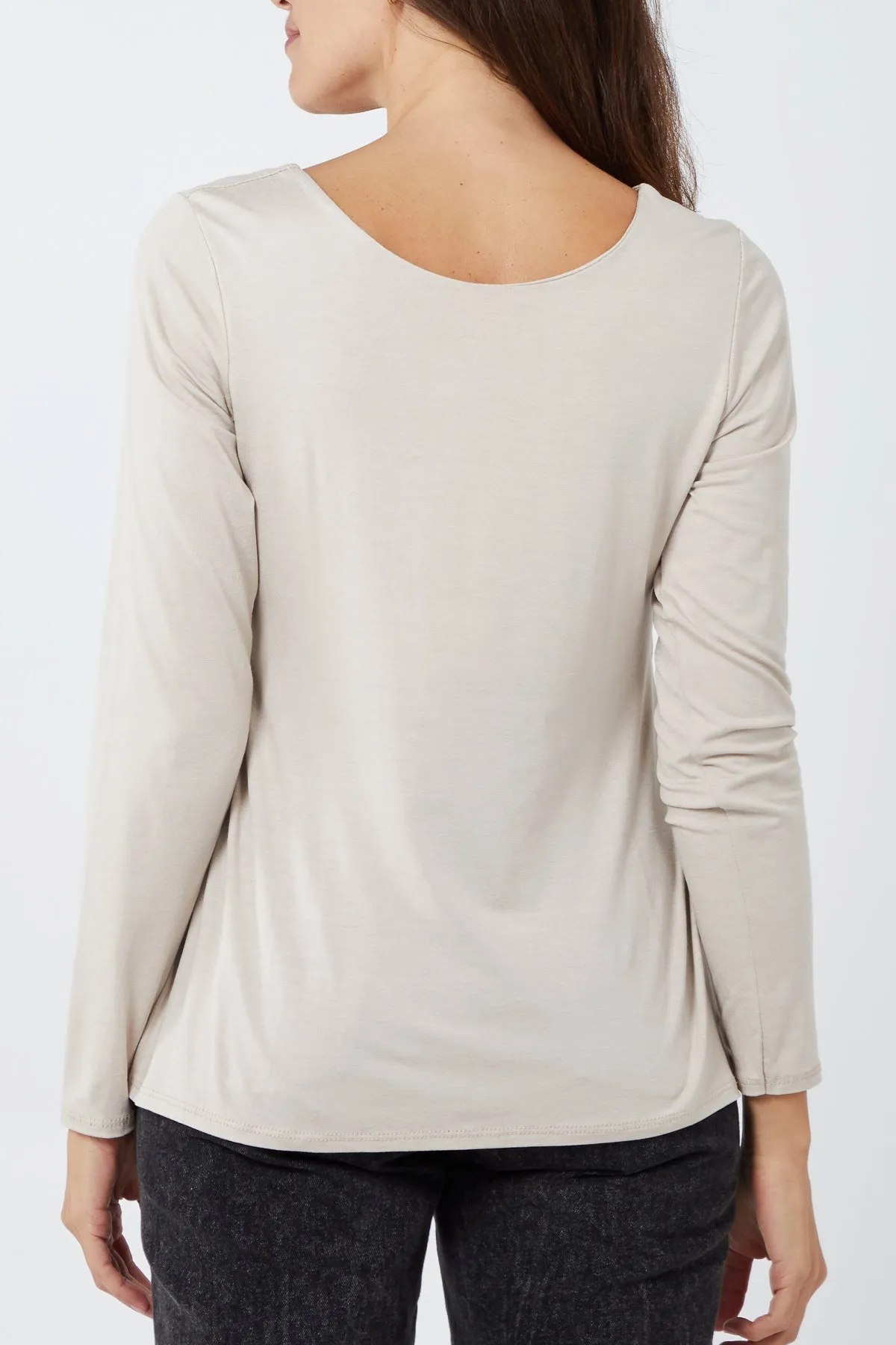 Basic Double Layer Scoop Neck Long Sleeve Top