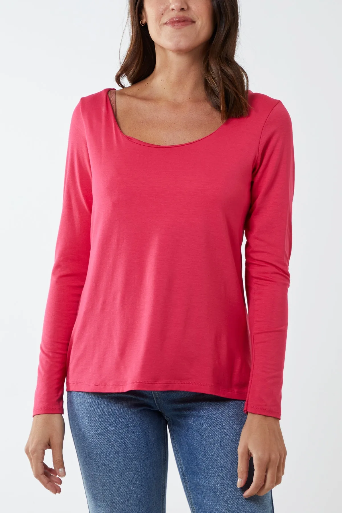 Basic Double Layer Scoop Neck Long Sleeve Top