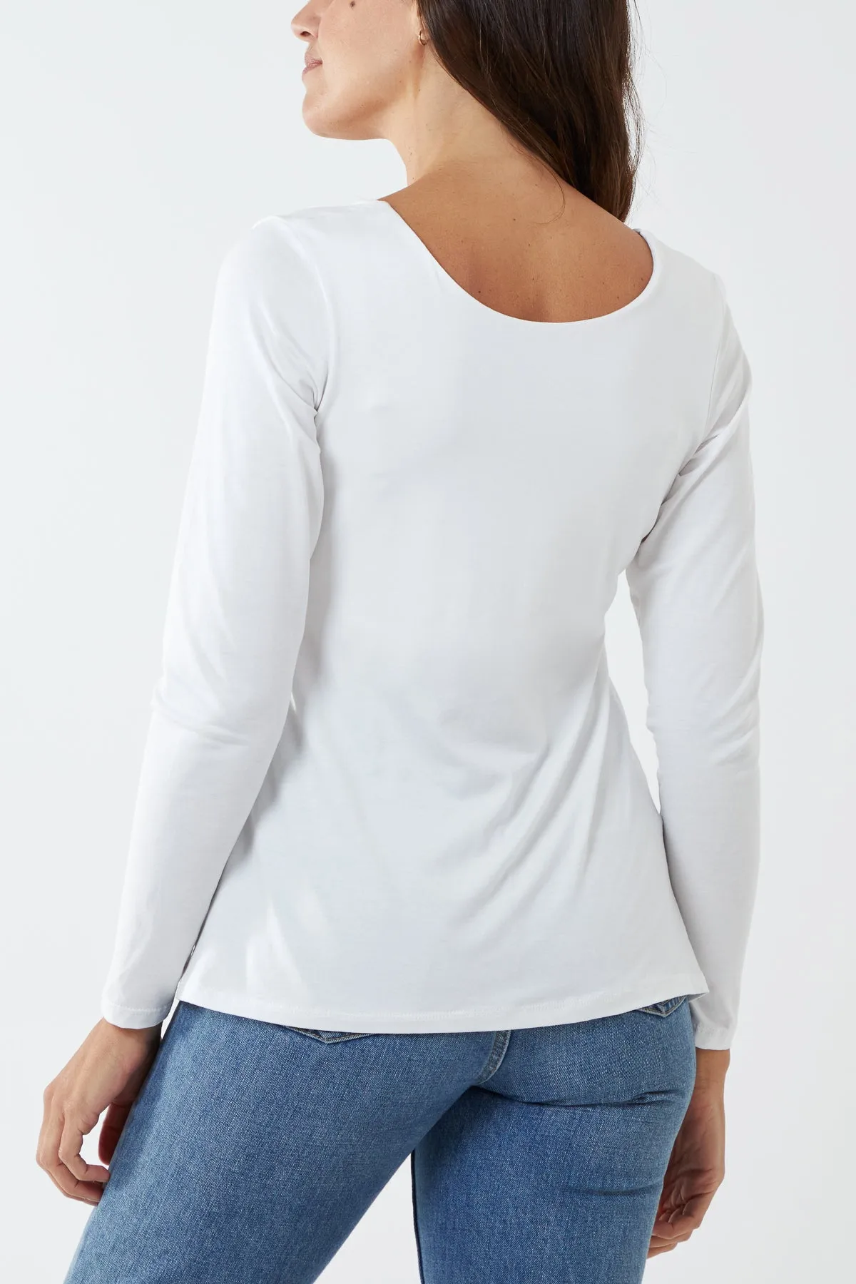 Basic Double Layer Scoop Neck Long Sleeve Top