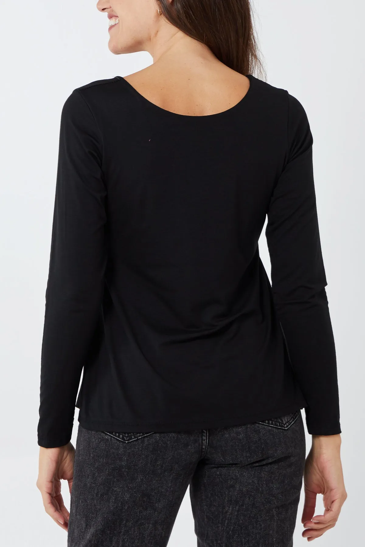 Basic Double Layer Scoop Neck Long Sleeve Top