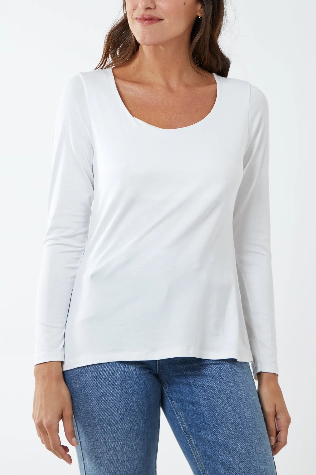 Basic Double Layer Scoop Neck Long Sleeve Top