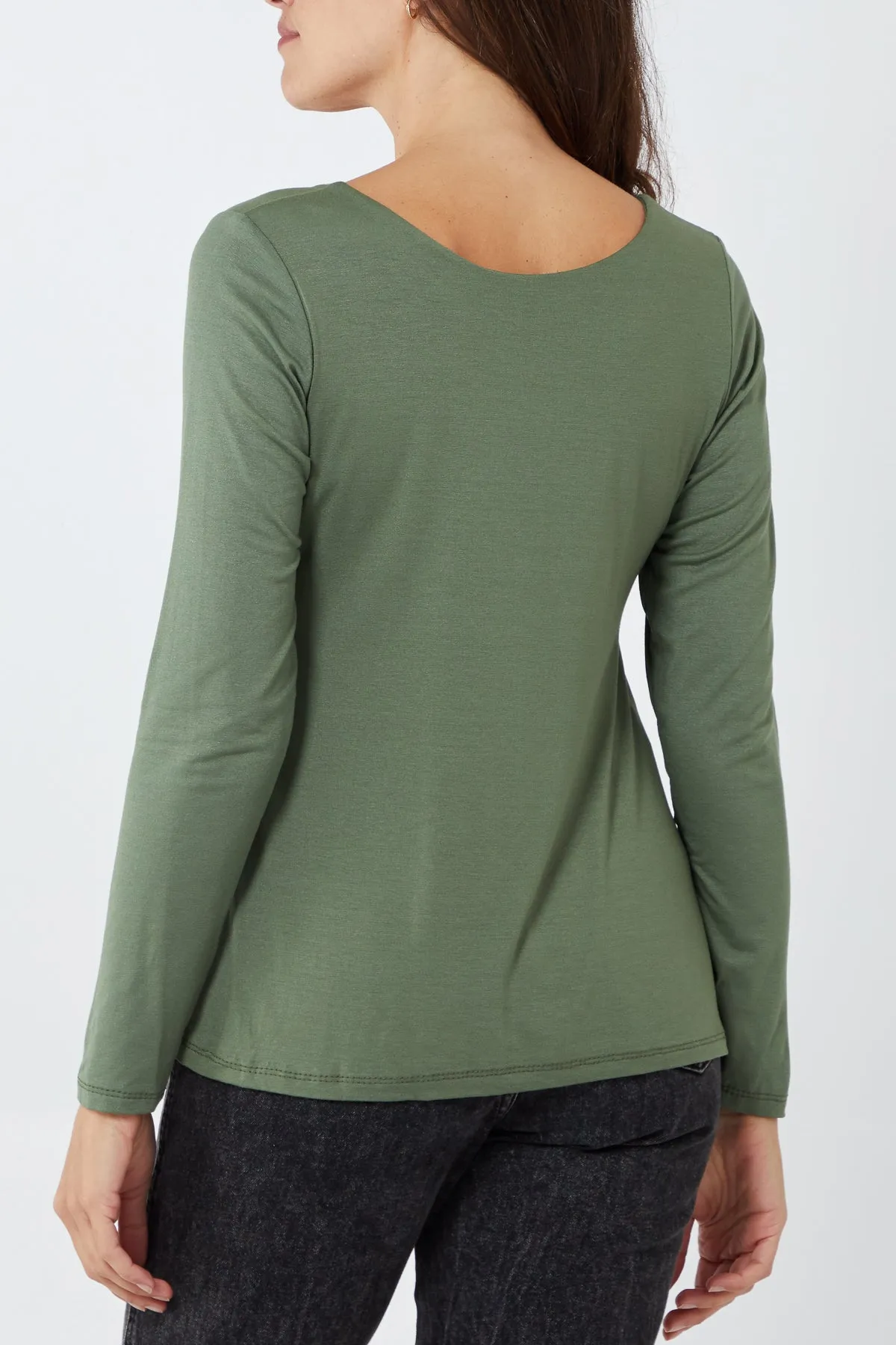 Basic Double Layer Scoop Neck Long Sleeve Top