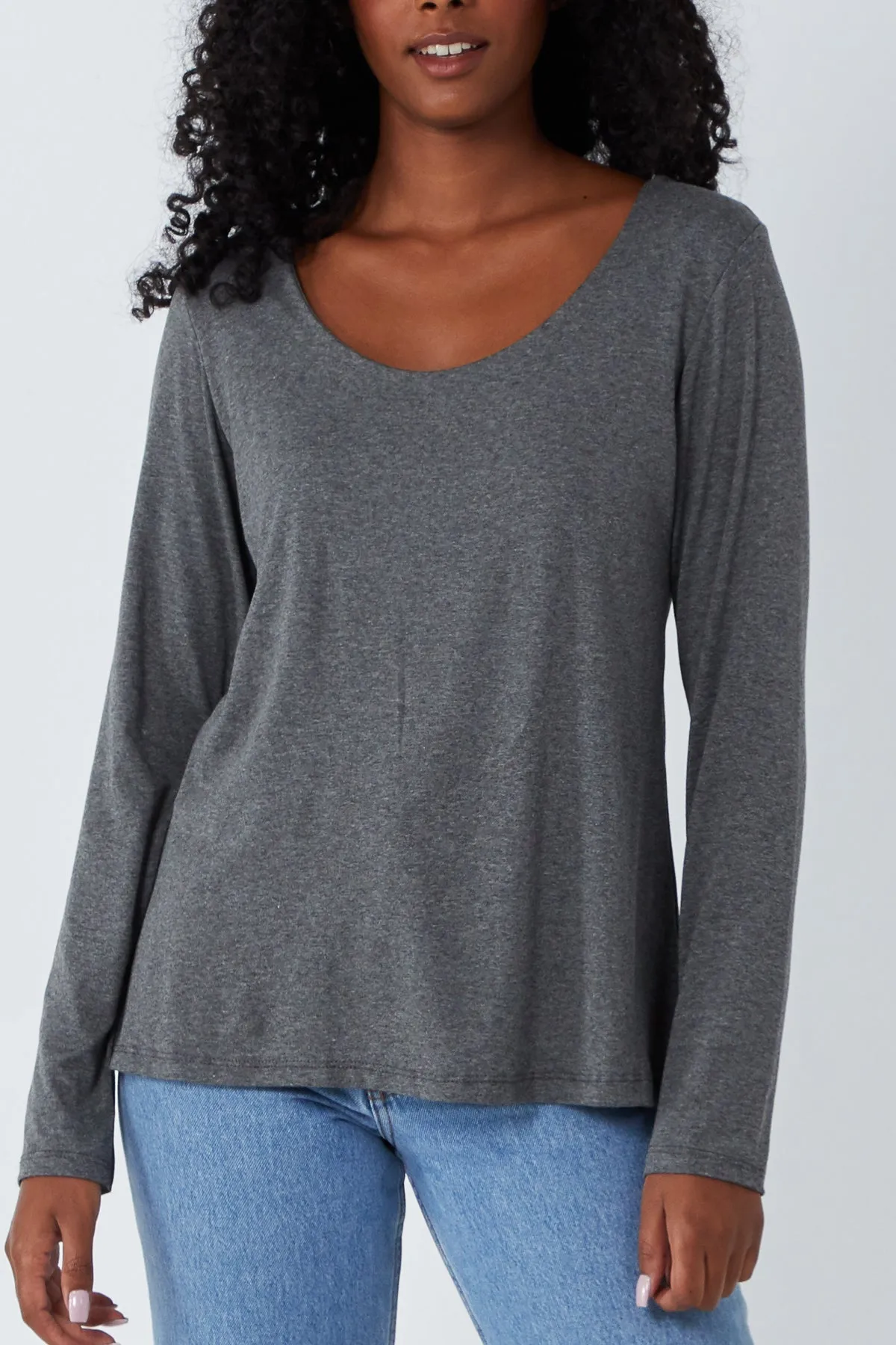 Basic Double Layer Scoop Neck Long Sleeve Top