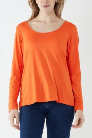 Basic Double Layer Scoop Neck Long Sleeve Top