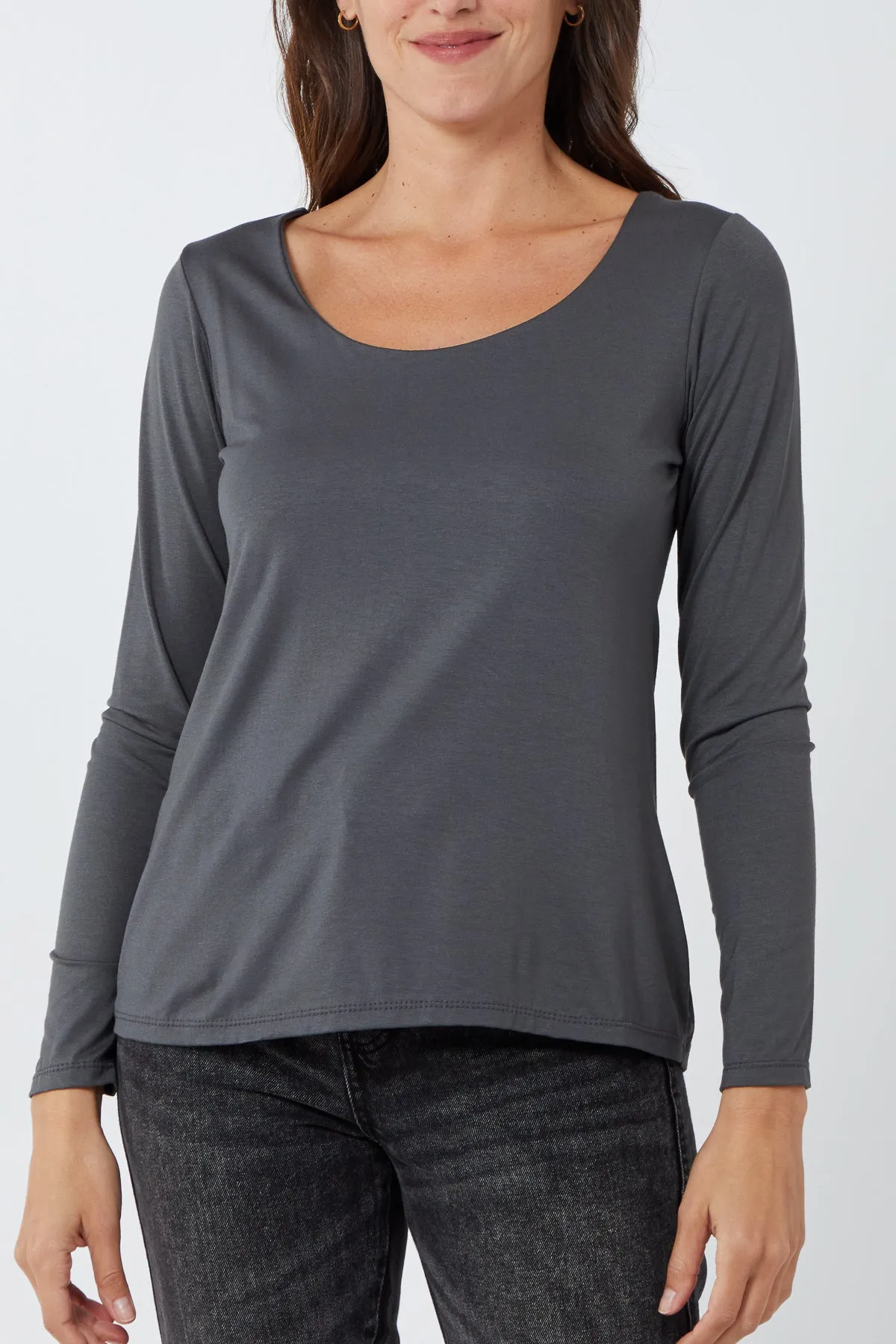 Basic Double Layer Scoop Neck Long Sleeve Top