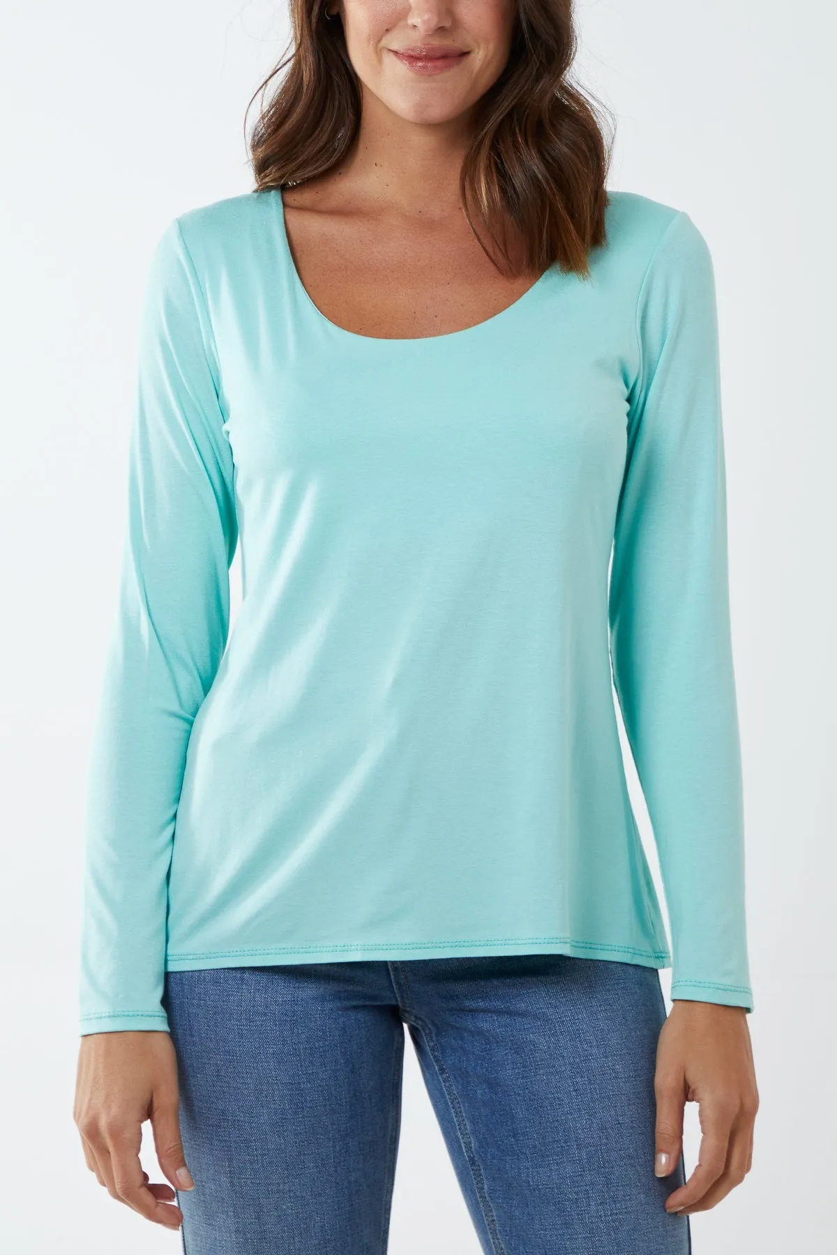 Basic Double Layer Scoop Neck Long Sleeve Top