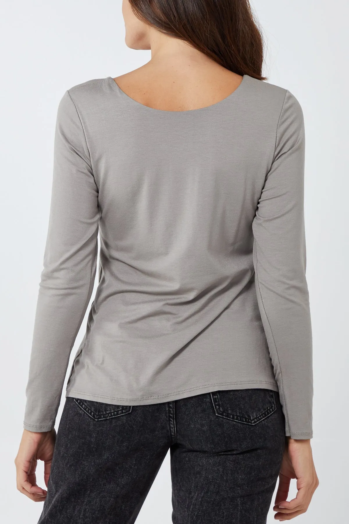 Basic Double Layer Scoop Neck Long Sleeve Top
