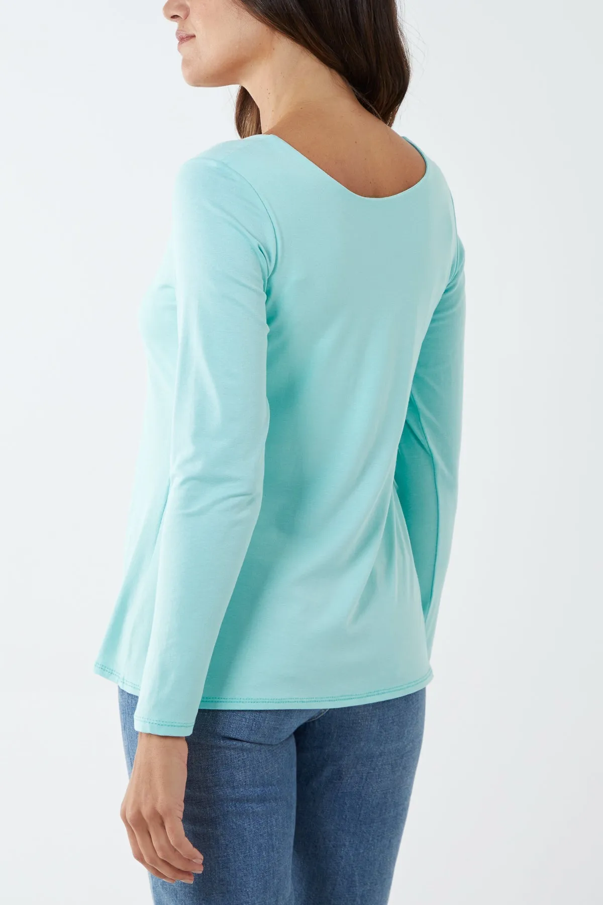 Basic Double Layer Scoop Neck Long Sleeve Top