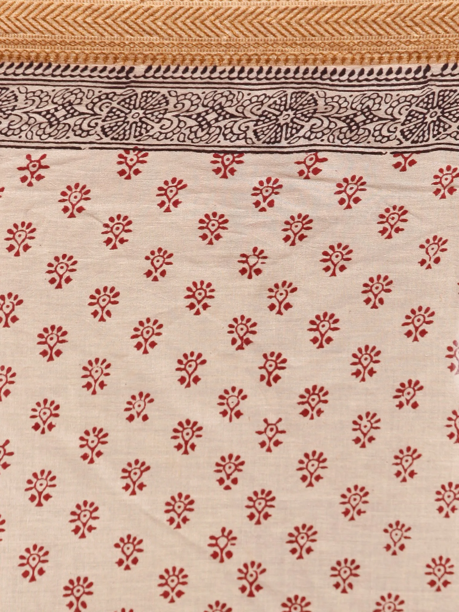 Beige Maroon Black Bagh Printed Maheshwari Cotton Saree - S031703305