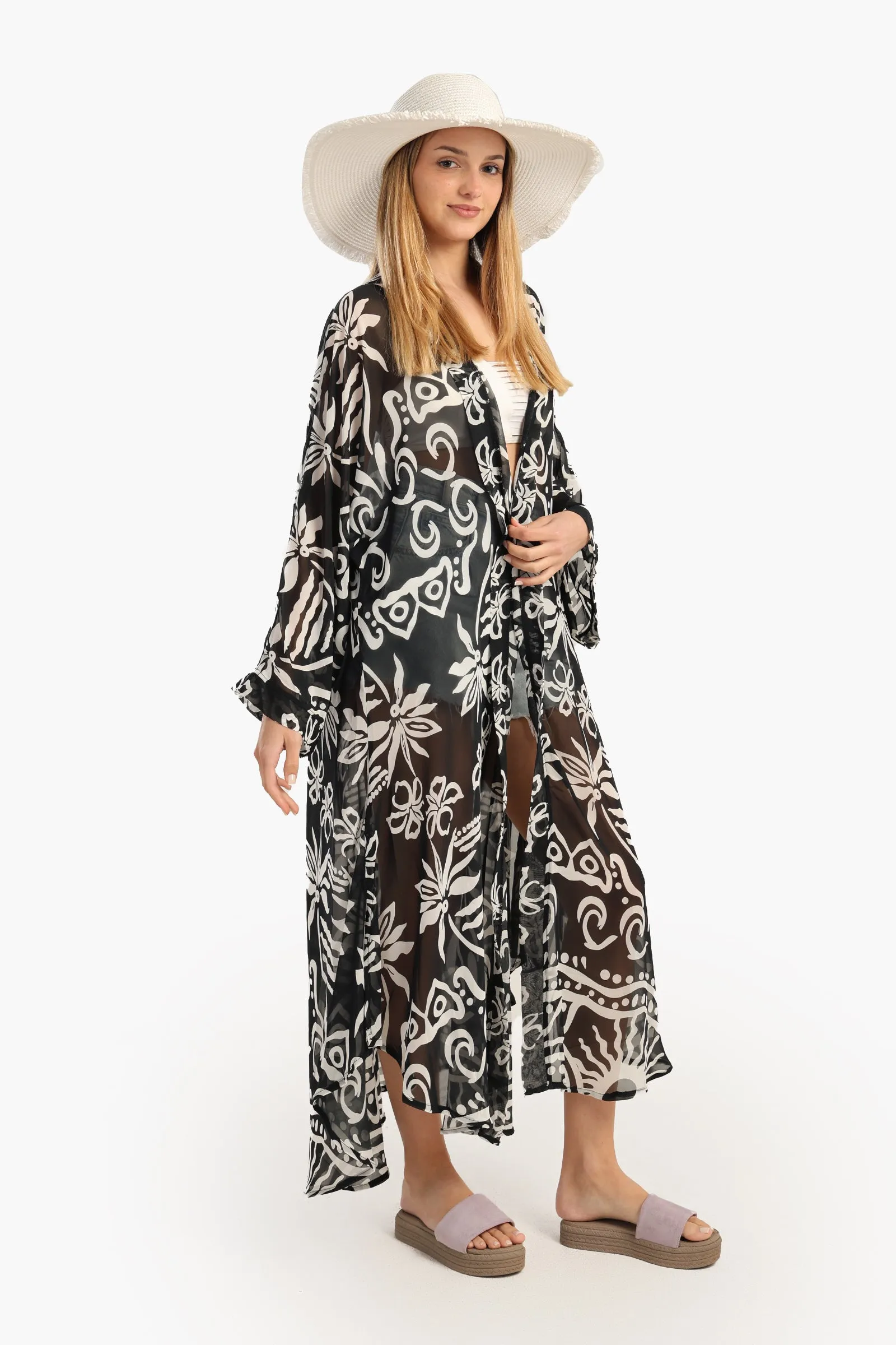 Black & White Chiffon Kimono