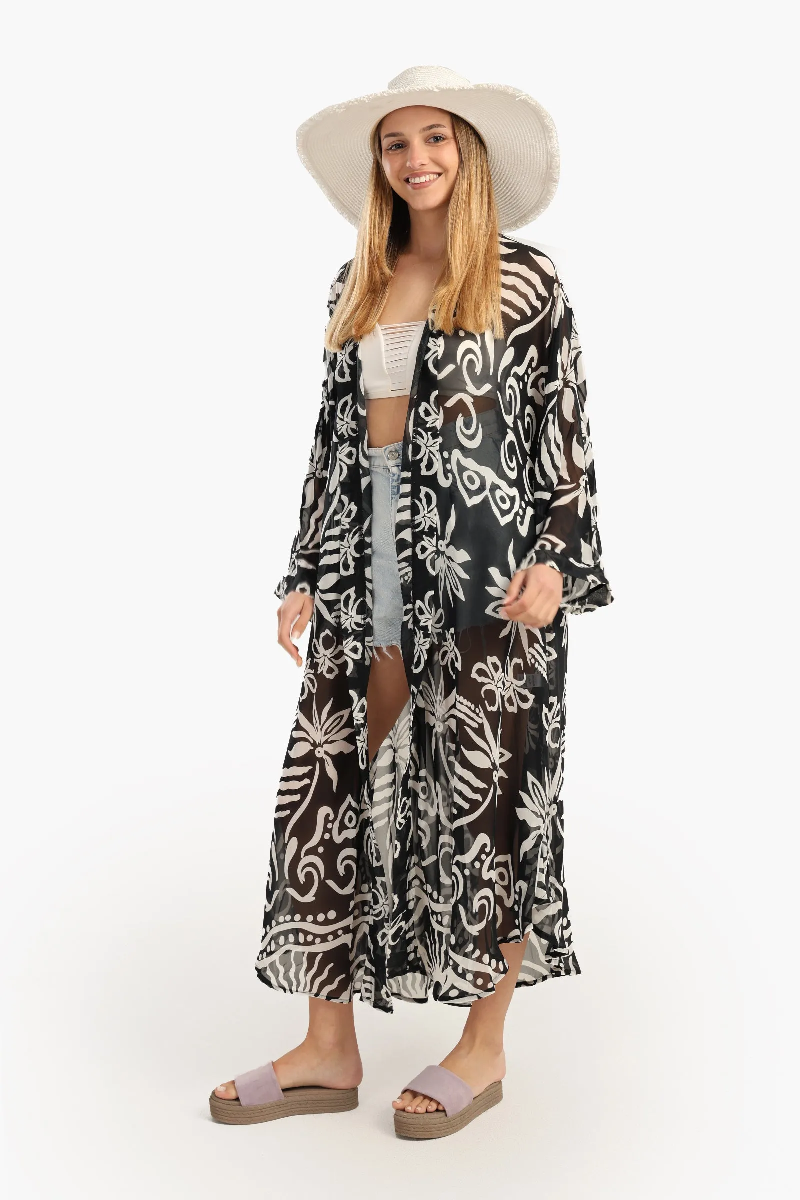 Black & White Chiffon Kimono