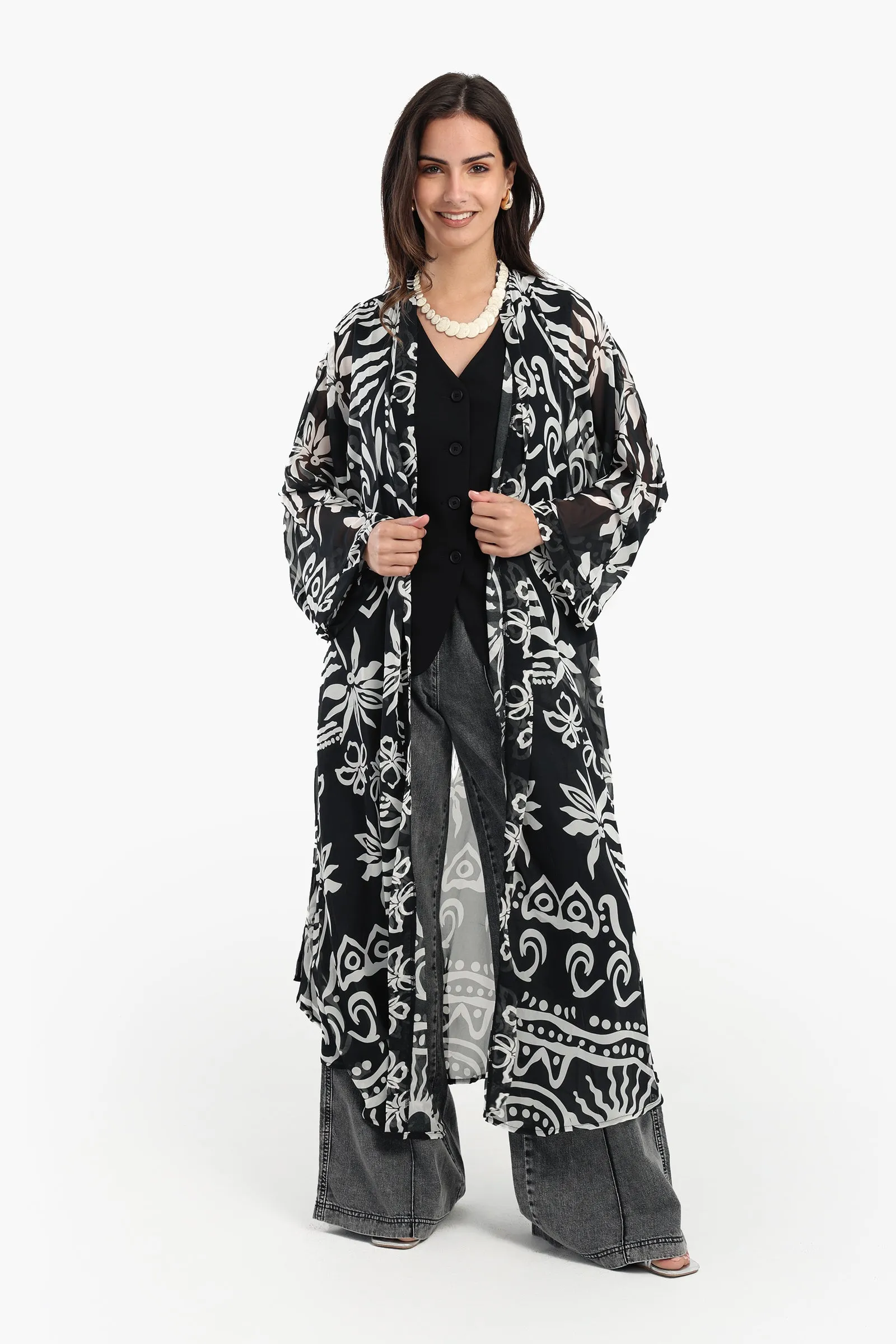 Black & White Chiffon Kimono