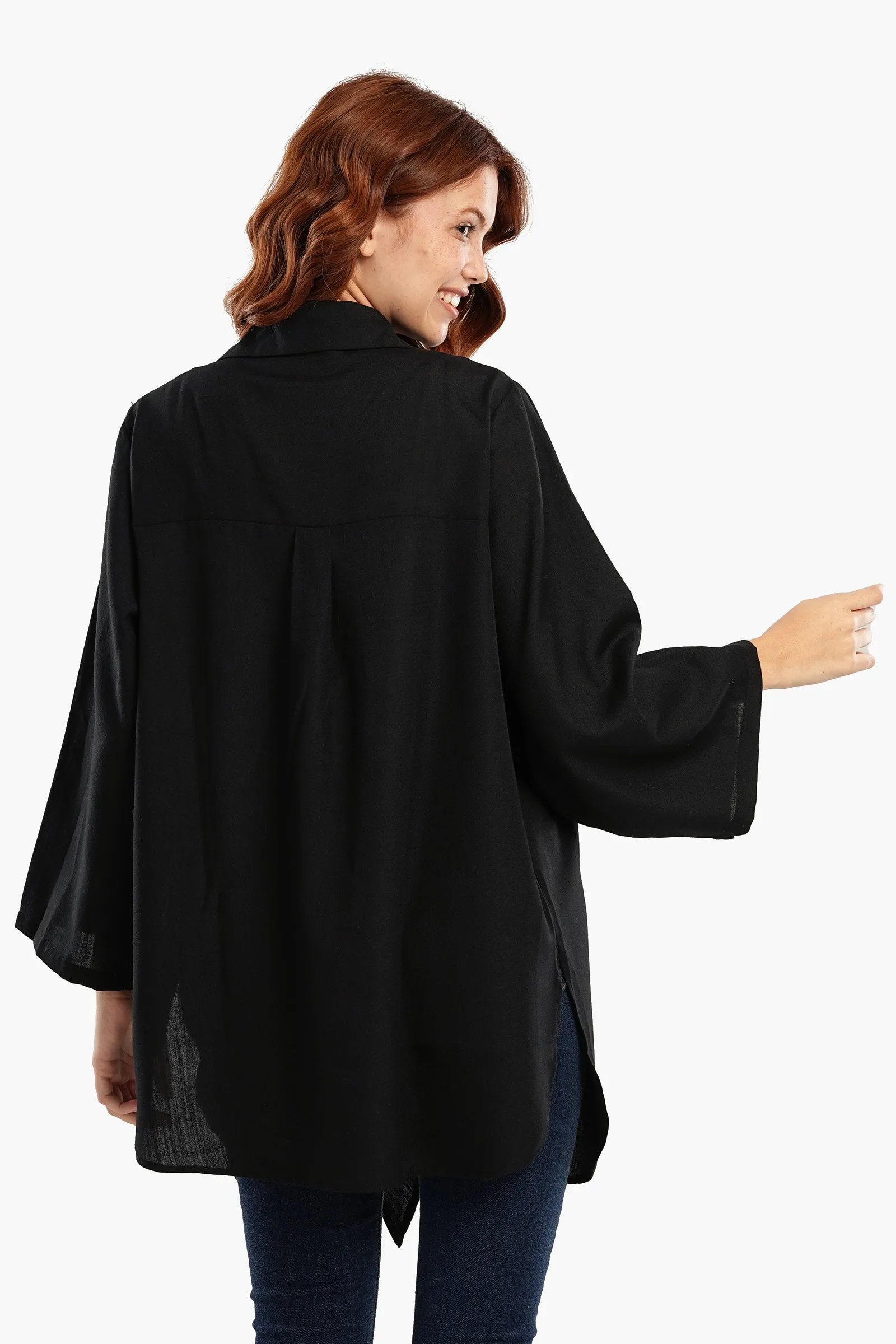 Black Kimono with Front Tie