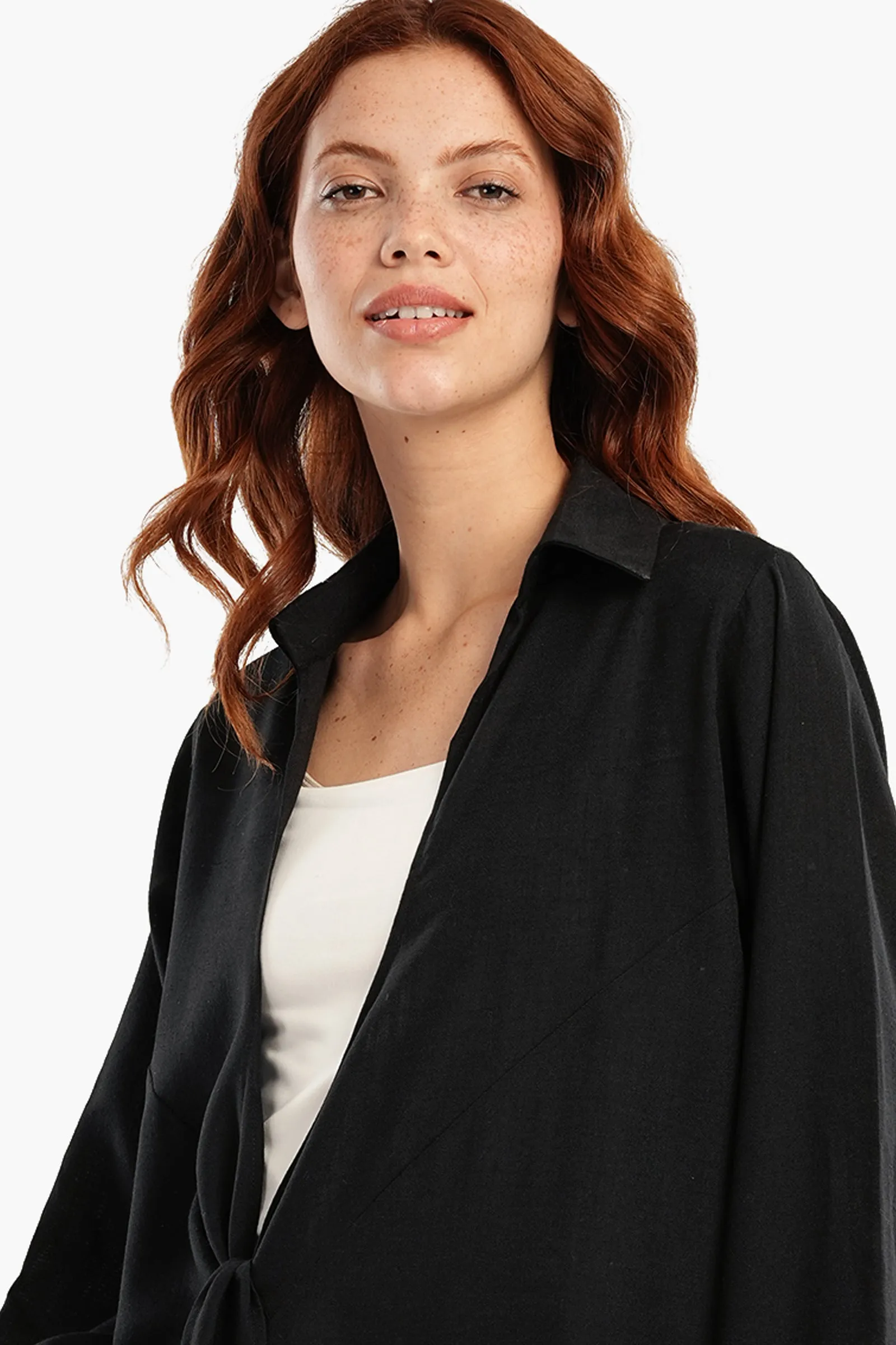 Black Kimono with Front Tie
