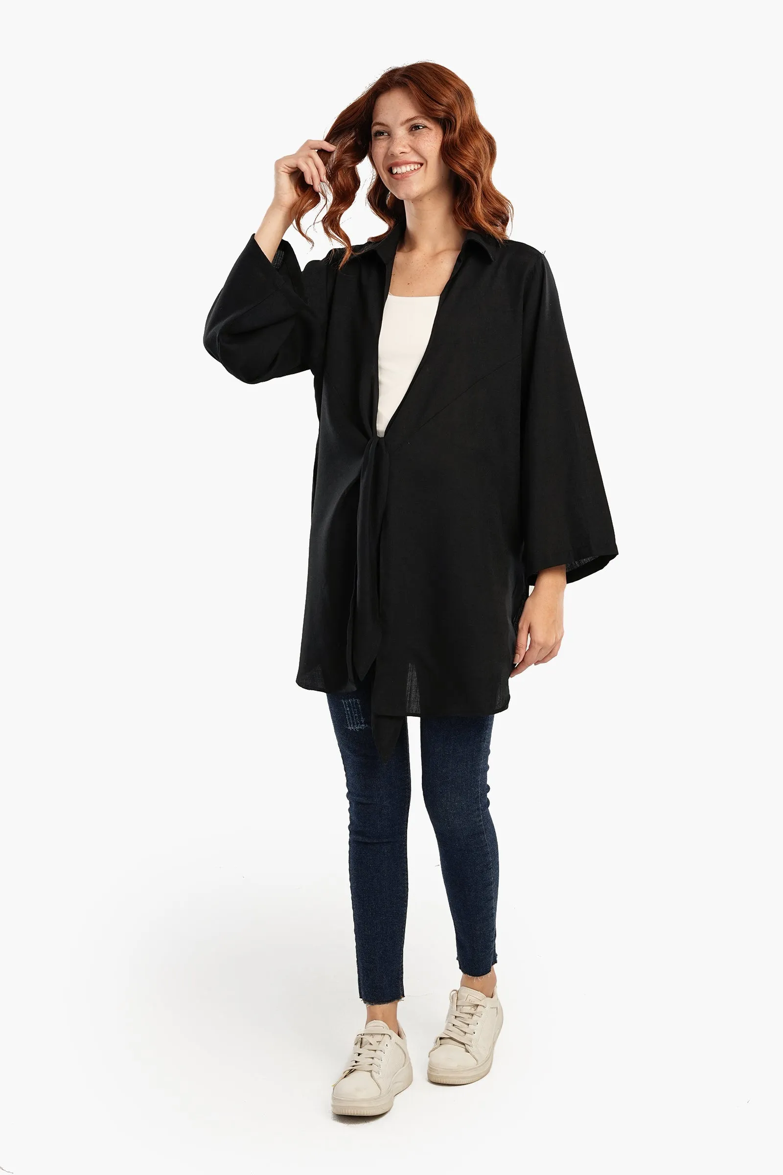 Black Kimono with Front Tie