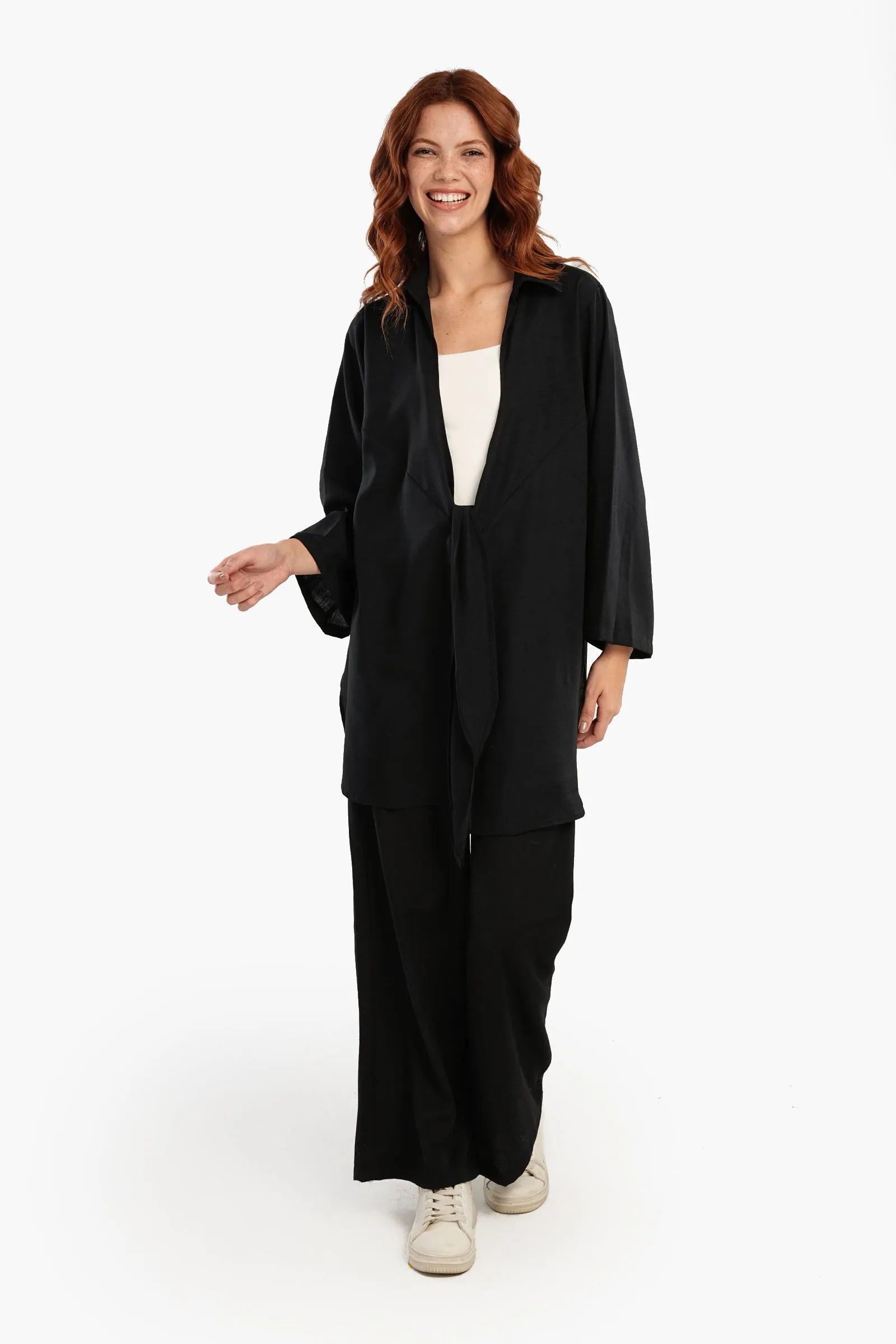 Black Kimono with Front Tie