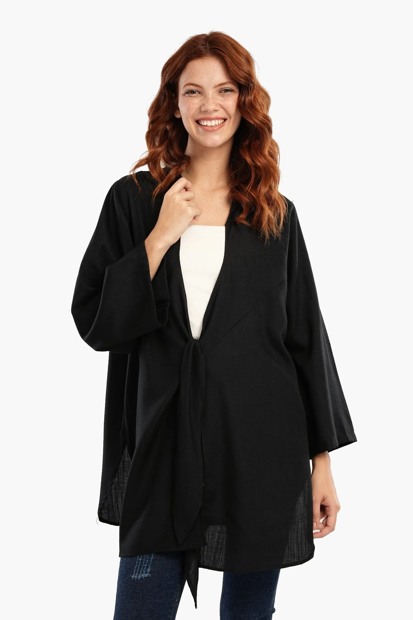 Black Kimono with Front Tie