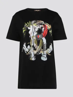 Black Logo Print Oversized T-Shirt