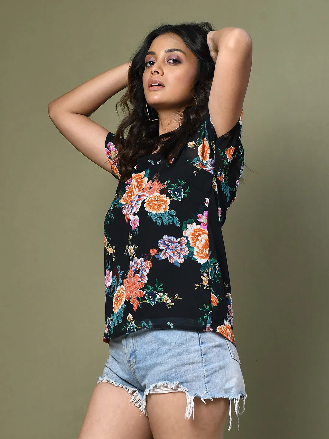 Black Printed Top