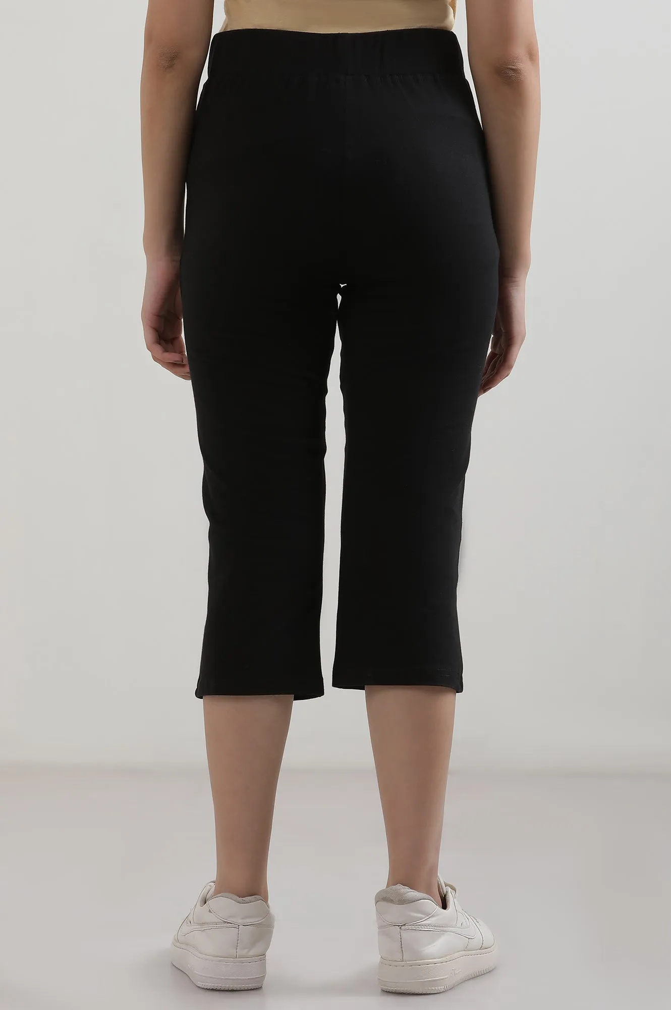 Black Solid Cotton Blend Straight Culottes