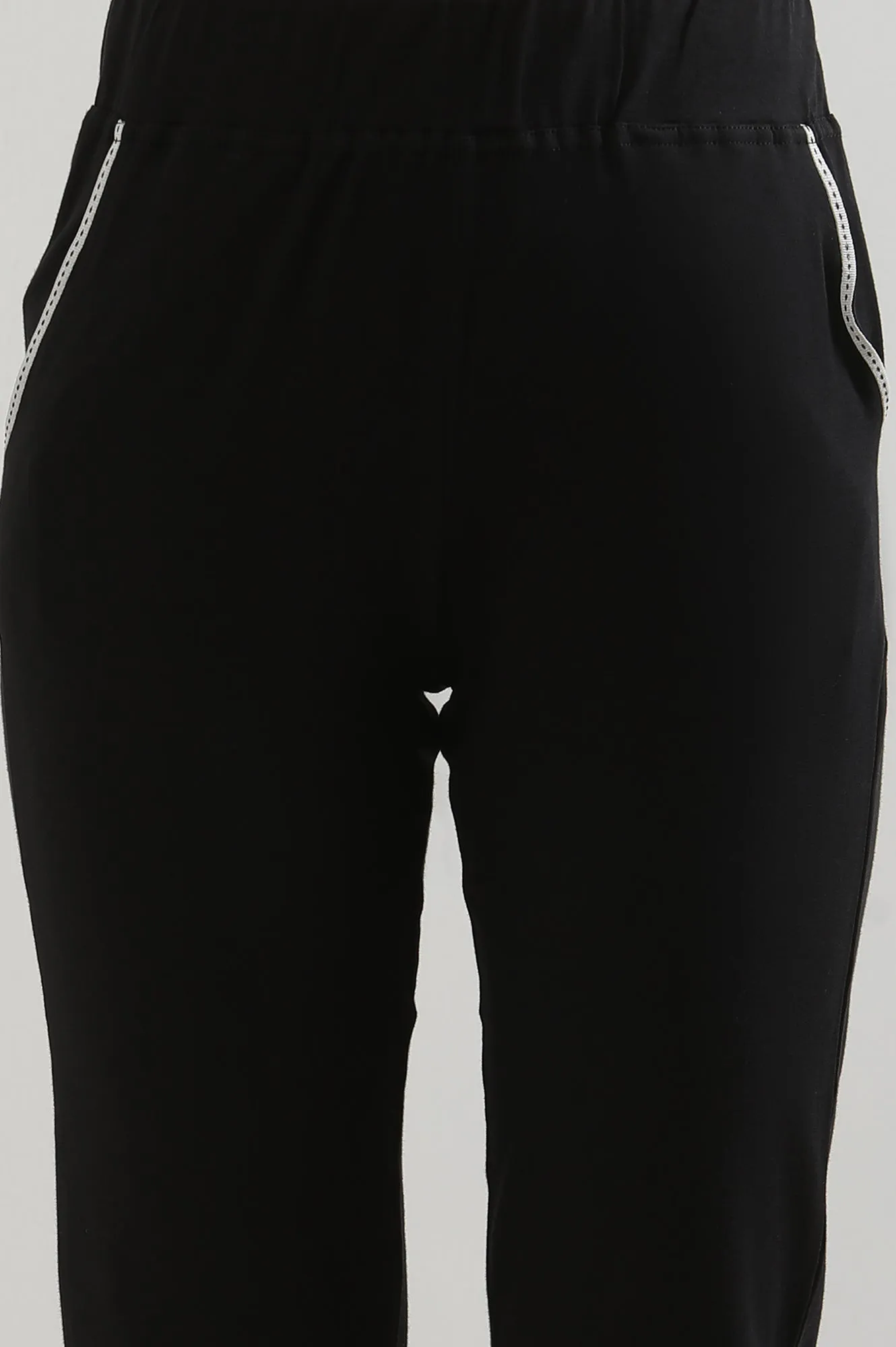 Black Solid Cotton Blend Straight Culottes
